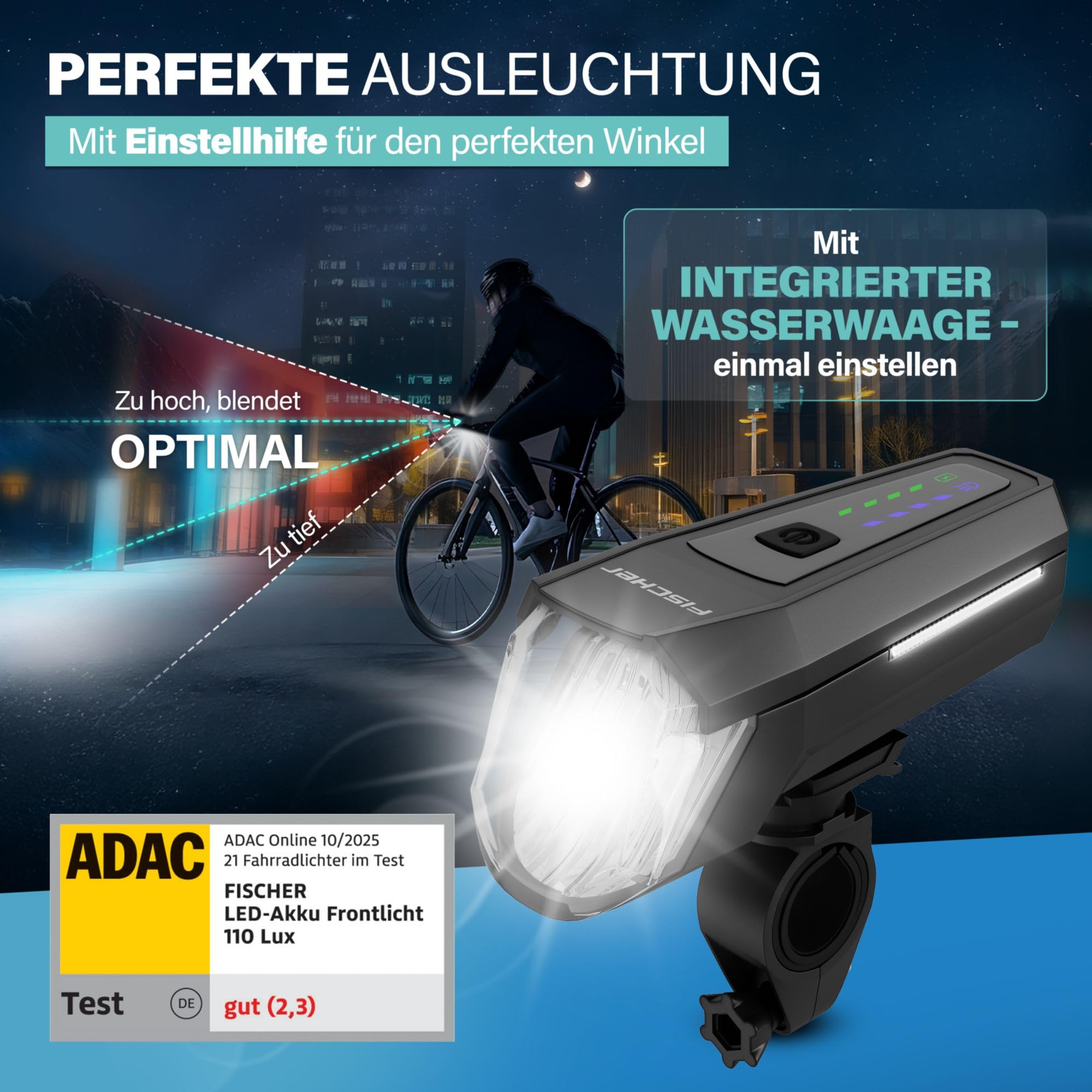 Fischer Fahrrad LED-Frontlicht 100 Lux Fernlicht