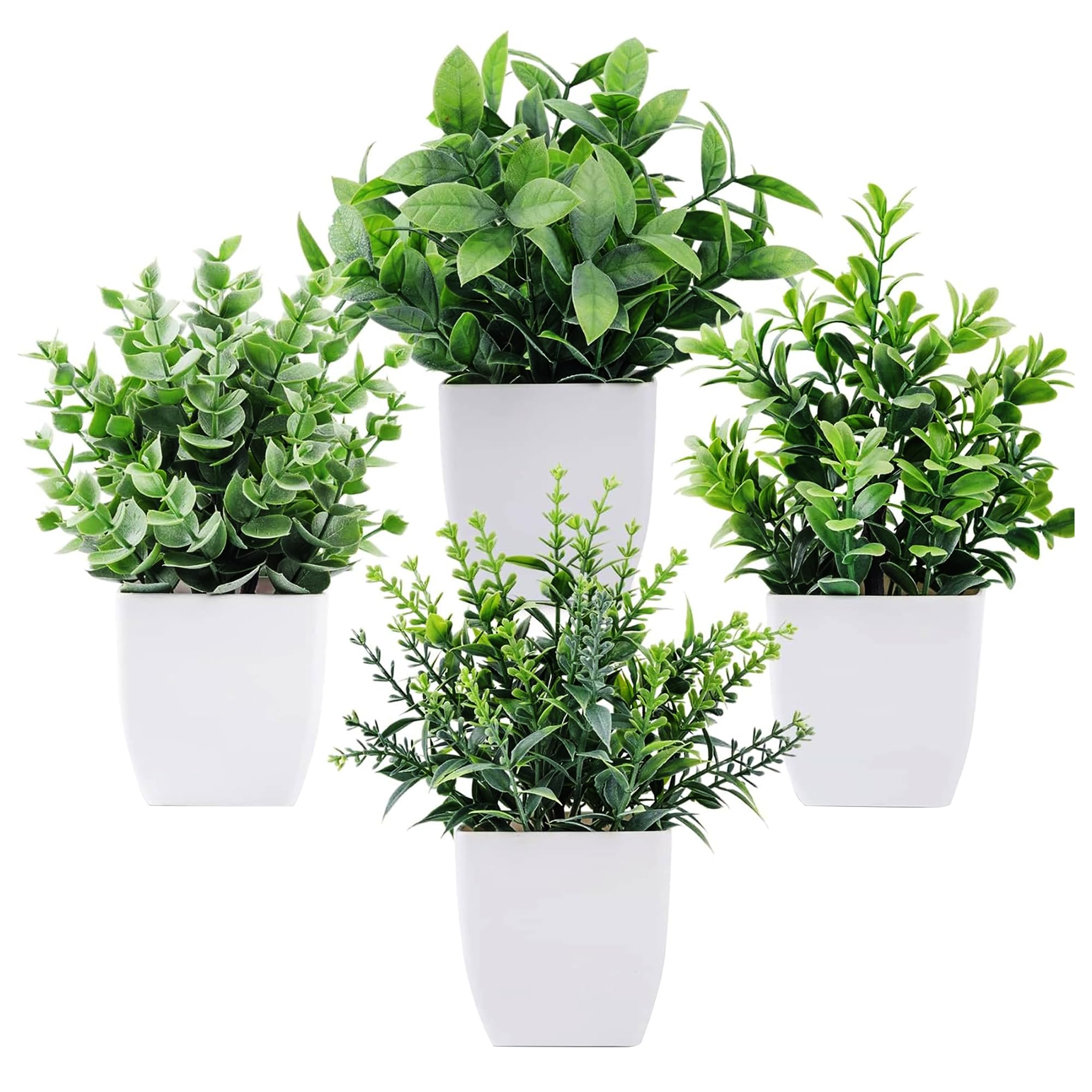 Lavish Mart4 Pack Fake Plants Mini Artificial Greenery Potted Plants for Home Decor Indoor Office Table Room Farmhouse