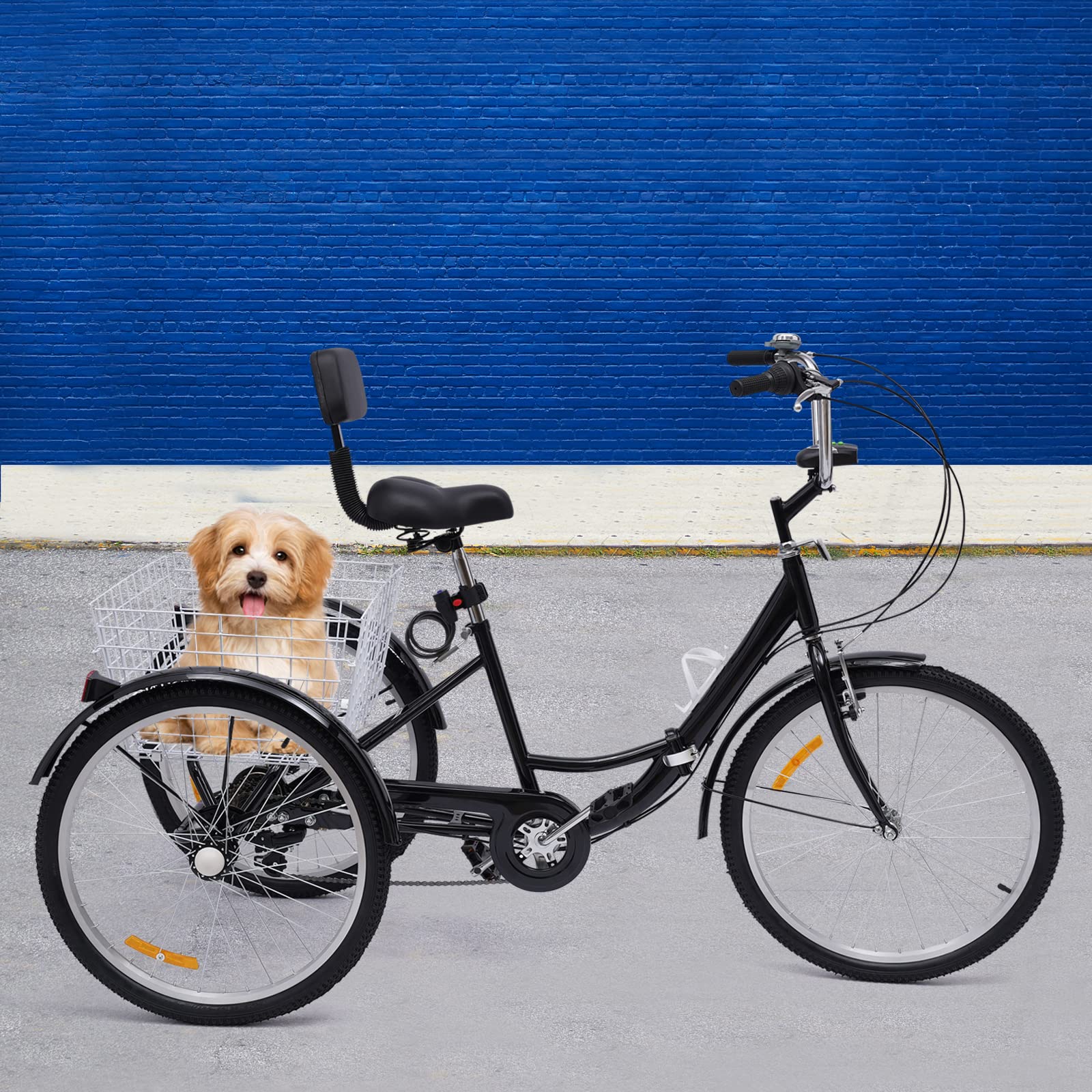 Triciclo plegable para adultos, 24 pulgadas, bicicleta de 3 ruedas, 7 velocidades, con cesta de la compra, triciclo para adultos, personas mayores, mujeres