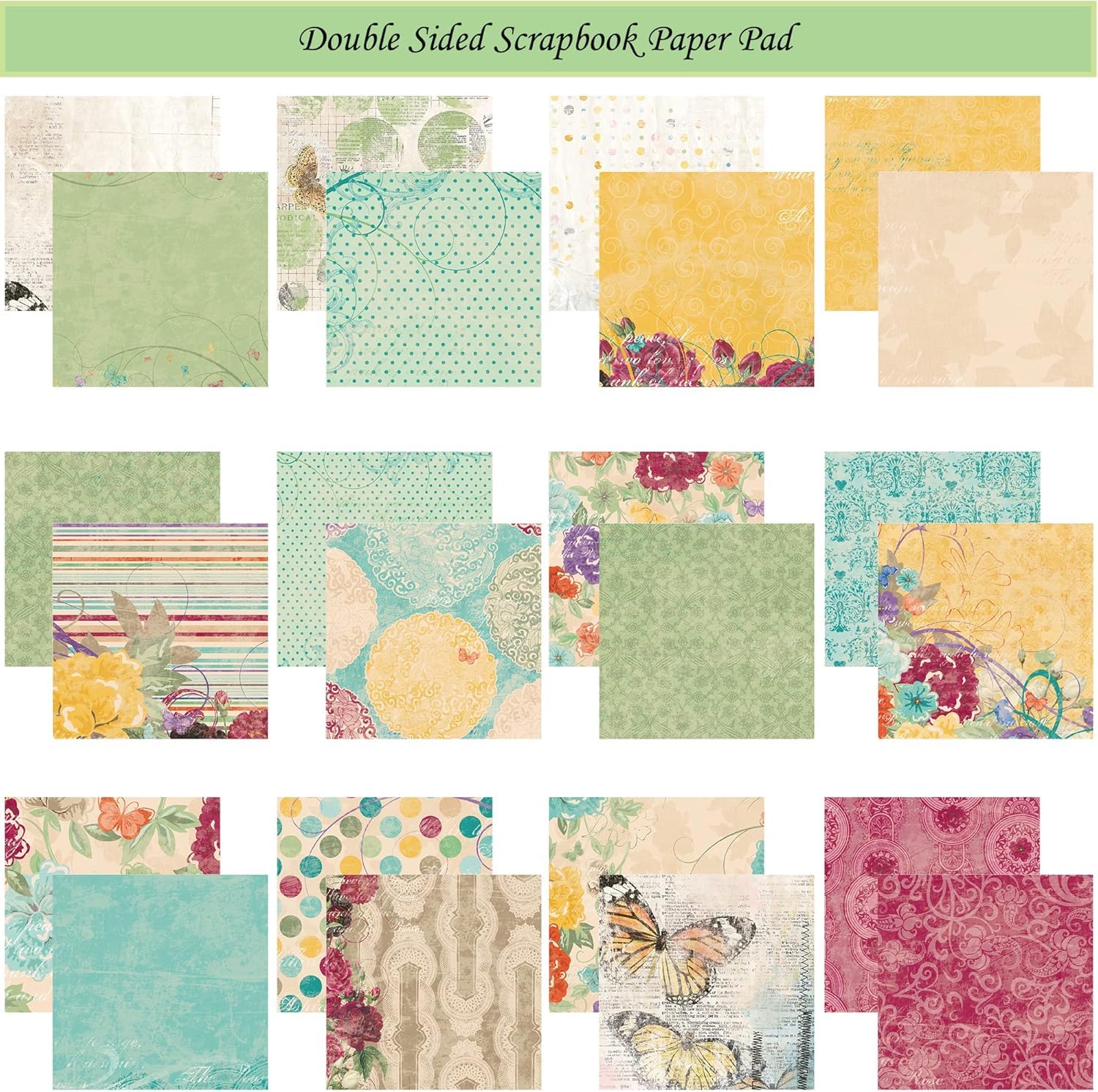 Papier do scrapbookingu, 12x12, 24 arkusze, dwustronny blok papieru do tworzenia kartek, papier ozdobny, kwiatowy, 180 g/m2