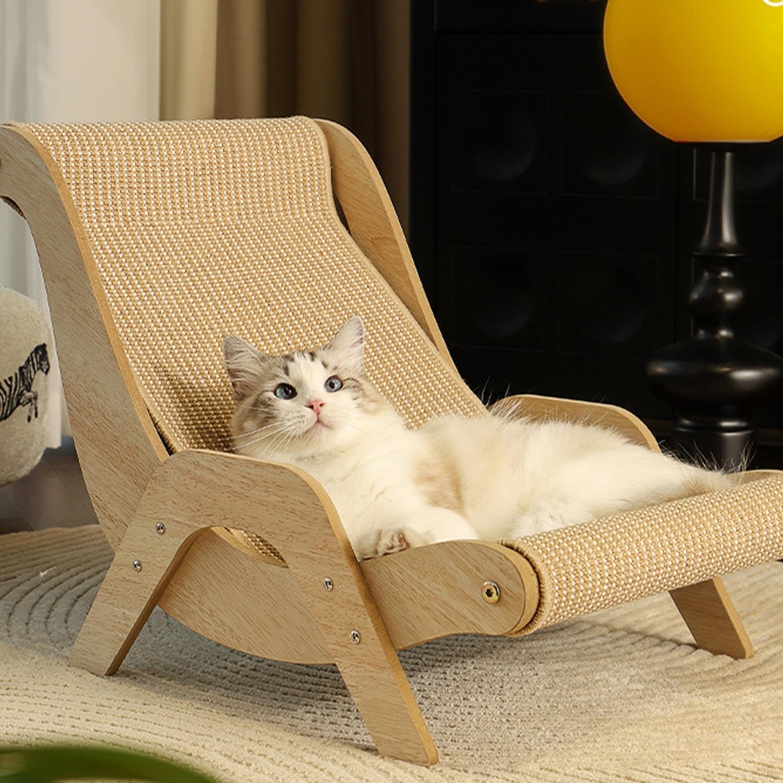 2-in-1 Cat Rocking Chair with Sisal Scratcher - Elevated Pet Bed and Wooden Lounge