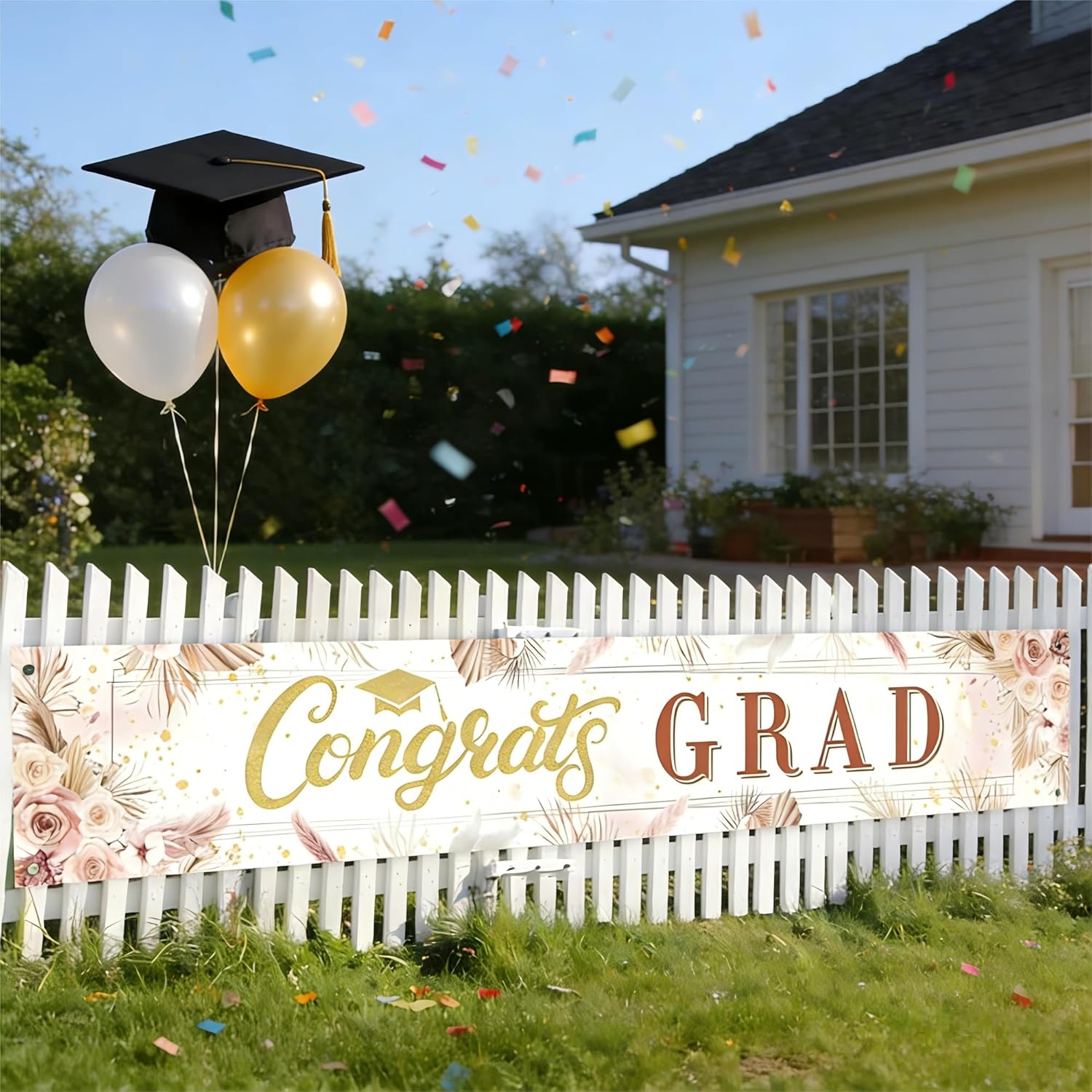 Boho Graduation Party Decorations Floral Wildflower Graduation Yard Banner Boho Congrats Grad Banner for Girls Class of 2026 Yard Sign Senior 2026 Celebration Decor for Grad Party Supplies