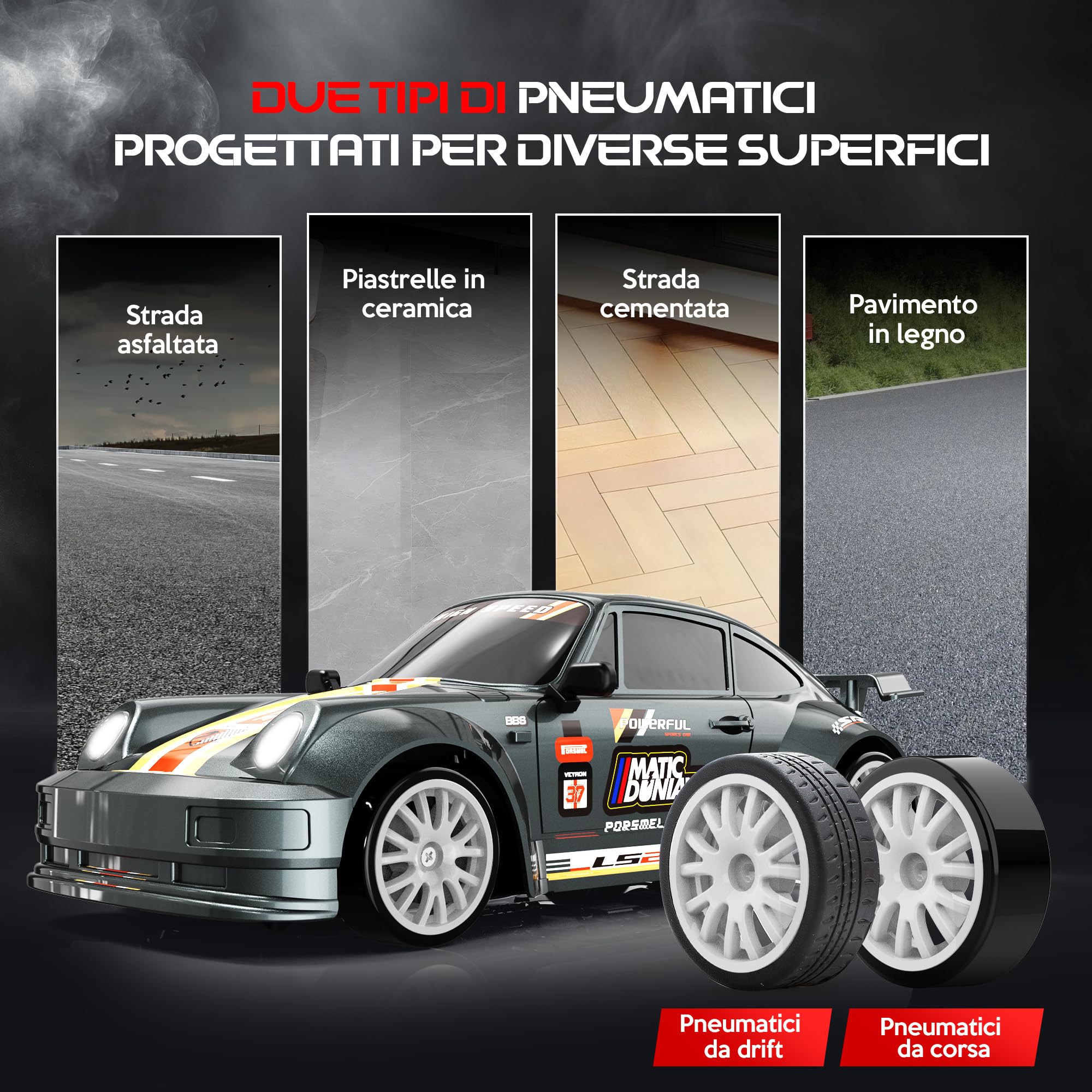 HappyGoLucky Macchina Telecomandata Drift, 1:24 Mini RC Drift Car, 2.4GHz, 10-15KM/H, 4WD Auto Telecomandata con Luce LED, Auto RC Giochi Regalo Bambini 3-12 Anni Maschio - Regali Natale Bambini