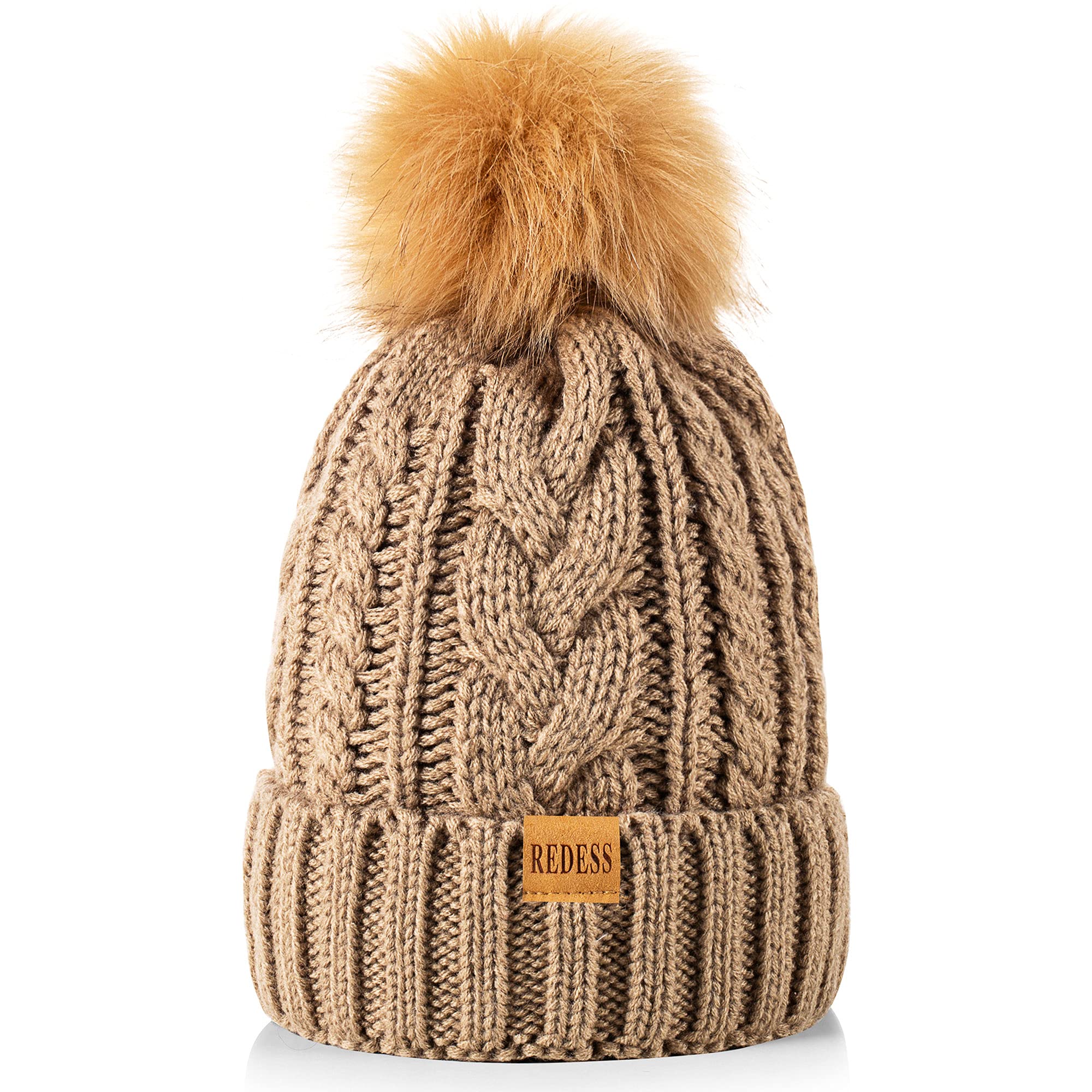 REDESS Cappello Invernale da Donna con Pom Pom Beanie Caldo Foderato in Pile Spesso Slouchy Snow Knit Chunky Baggy Skull Berretto da Sci