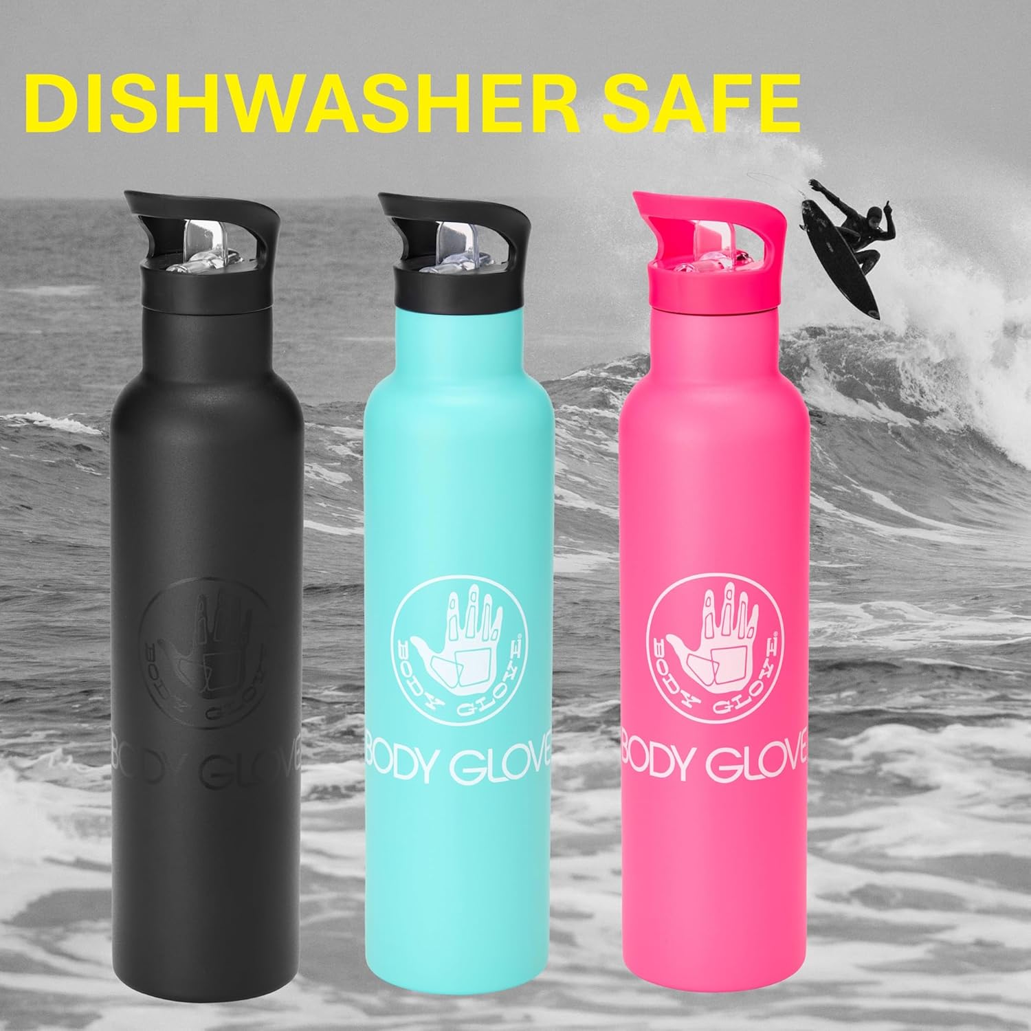 BODY GLOVE 25oz Stainless Steel Vacuum Insulated Water Bottle with Straw and Flip Lid, Thermal Flask for Sports, Work, School (TURQUOISE/25oz)