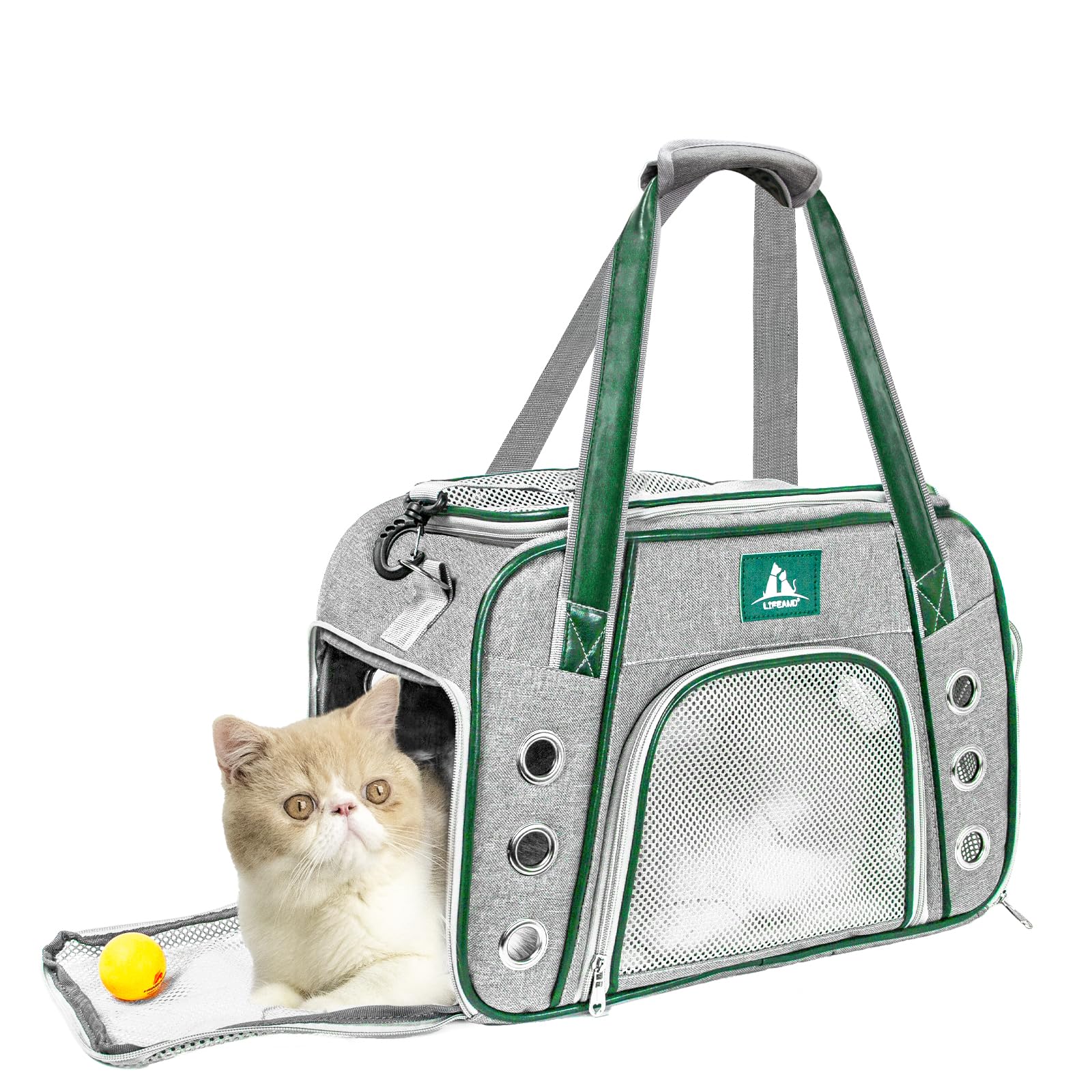 Lifeand Transportador de mascotas aprobado por aerolíneas para gatos, perros pequeños, gatitos, transportador de viaje plegable de lados suaves para gatos pequeños y medianos de menos de 18 libras