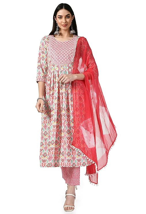 AnjuShree Choice Women Cotton Nayra Kurti Set with Dupatta for Women
