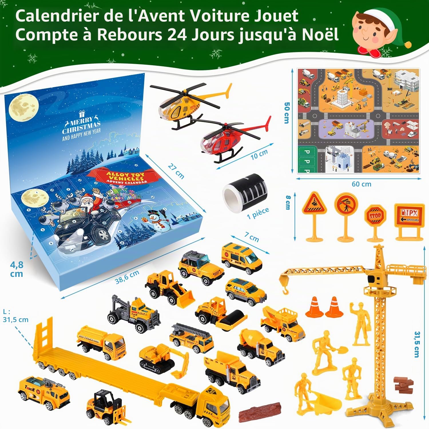 iZoeL Calendrier de l'Avent 2025 Voiture Enfant, 24 Voitures en Alliage, Cadeau Surprise Jouet Enfant 2 3 4 5 6 Ans, Calendrier de l'Avent Garçon pour Fils Petit-Fils Frère Neveu