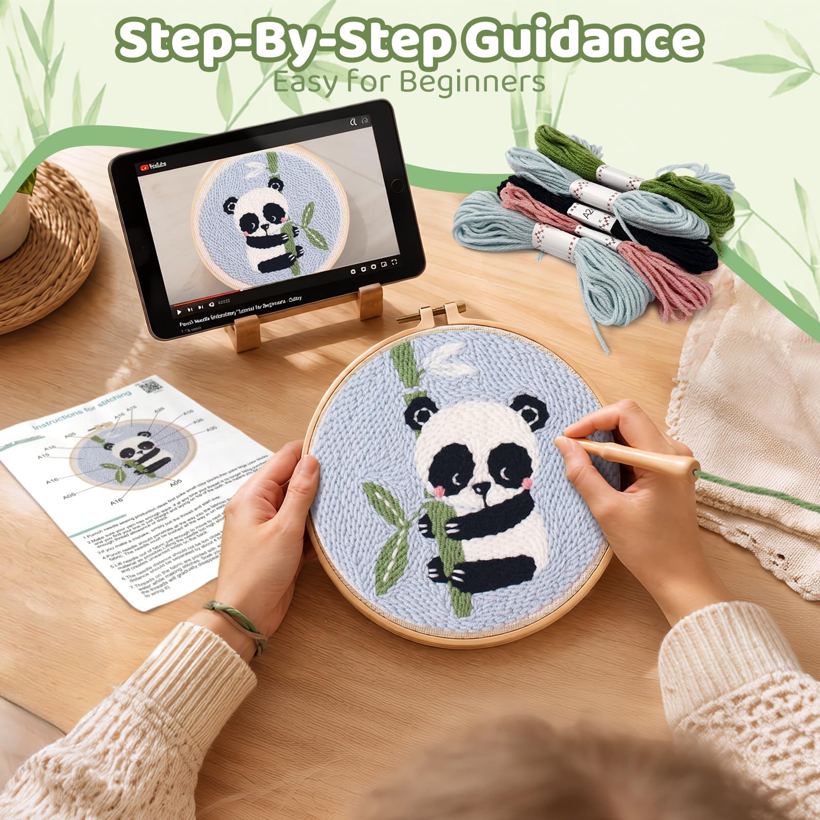 Kompletny zestaw do Punch Needle Panda 3 szt. DIY
