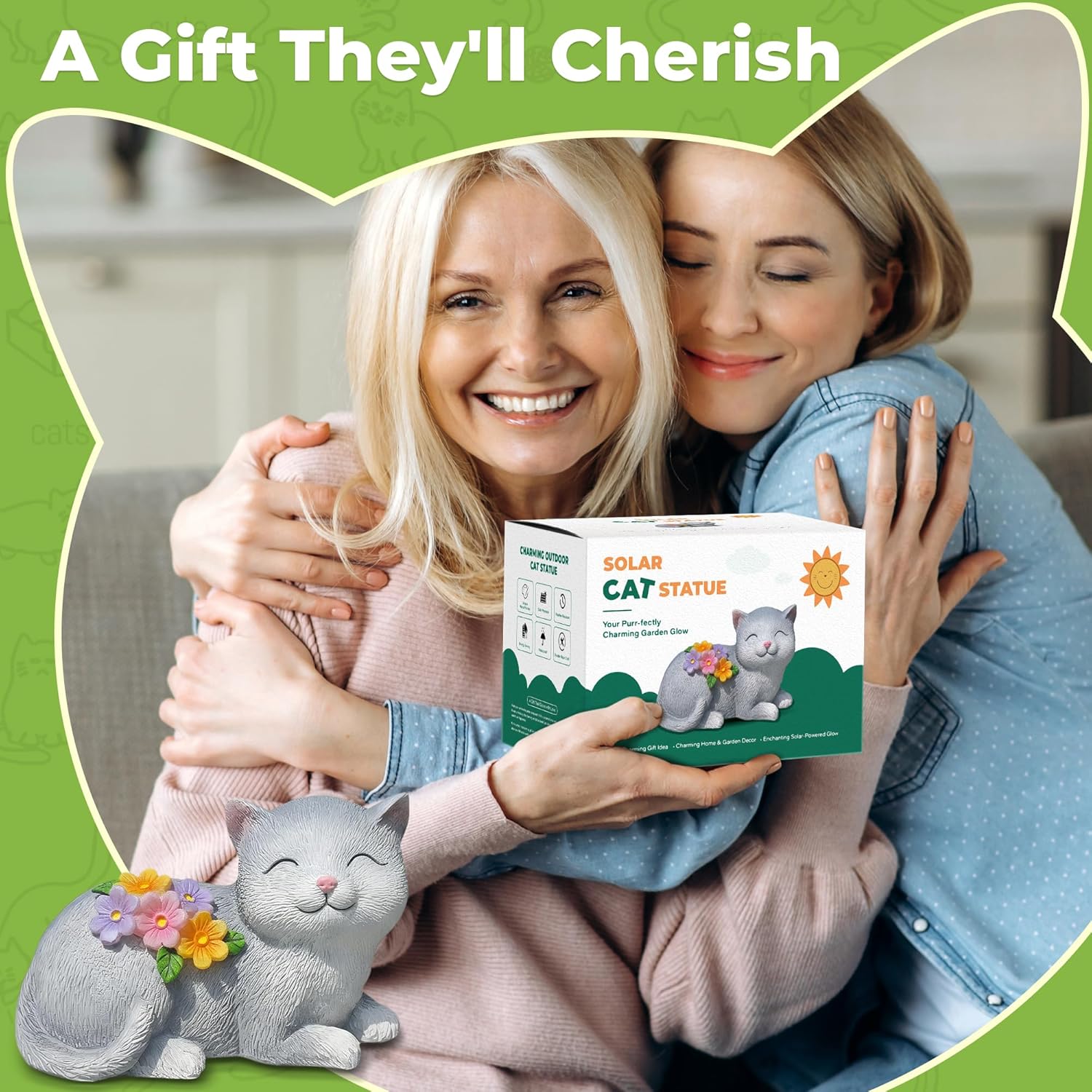 Solar Cat Garden Statue for Mom & Women, Unique Mom Gifts for Christmas, Cute Outdoor Yard Art & Patio Decorations for Grandma & Mother in Law - Image 6