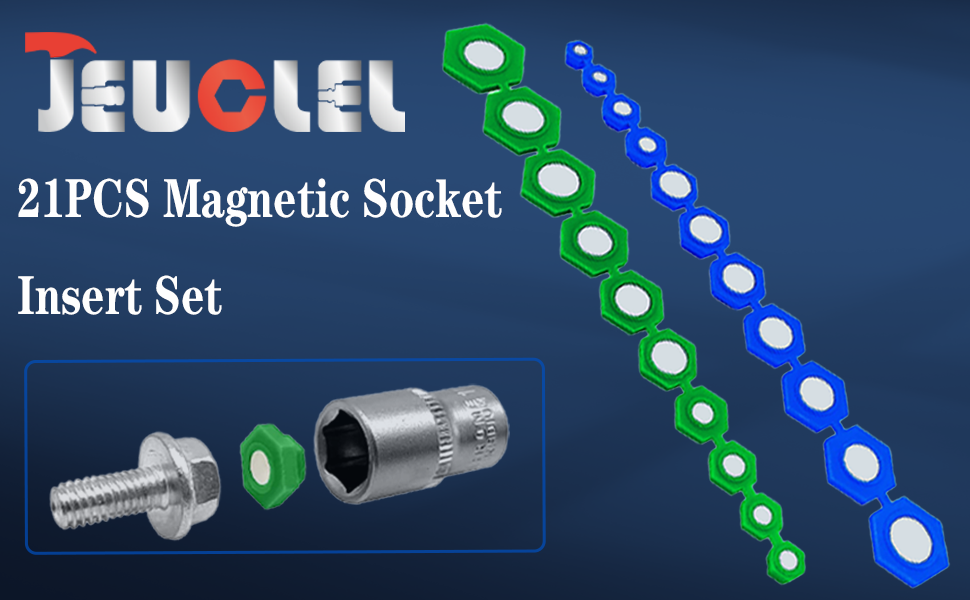 JEUCLEL 21PCS Magnetic Socket Insert Adapter Set with Hexagon
