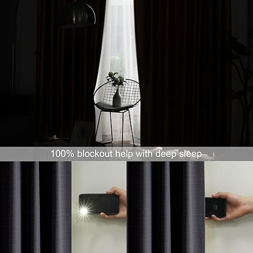 Miniatura 7 de Chyhomenyc Bella - Cortinas opacas de lino sintético de 84 pulgadas de largo, 2 paneles con aislamiento térmico, reducción de ruido cálido, con