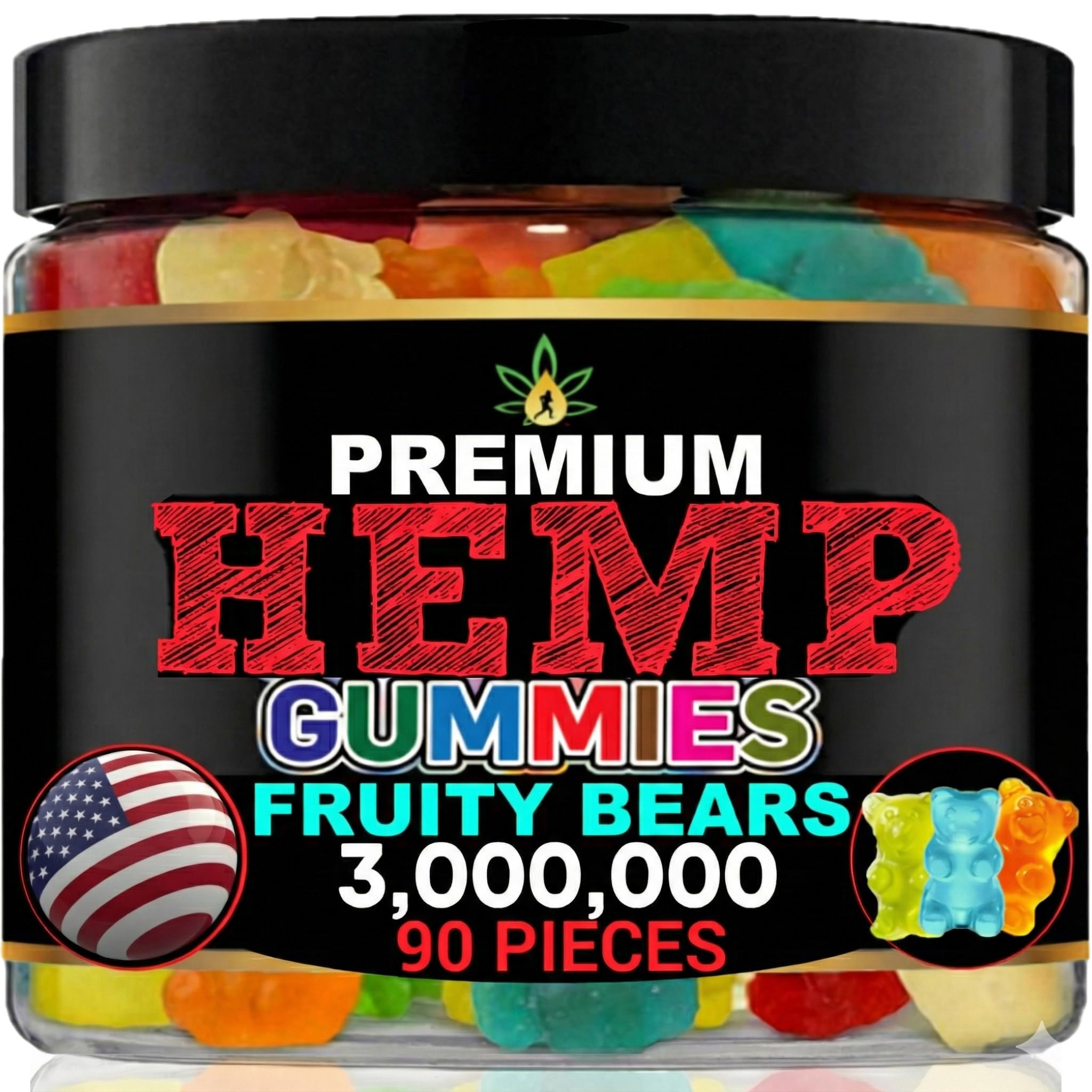 Hemp Gummies for Sleep-Infused Bedtime Candy Support, Relax, Calm, Discomfort-High Potency Hempoil Gummy Bears Peace and Relaxation-Fruity Flavors-Natural Omega Hemp Edibles-Made in USA-90 Bears