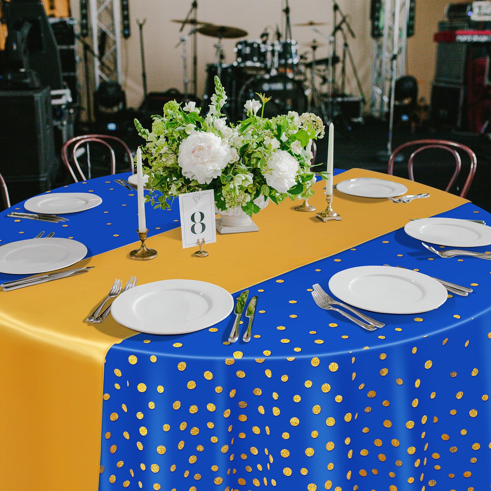 Manteles Desechables Azul Y Dorado - Pack 24 (12 Manteles + 12 Caminos De Mesa), Tamaño 137x274 Cm, Para Bodas, Cumpleaños, Fiestas Elegantes