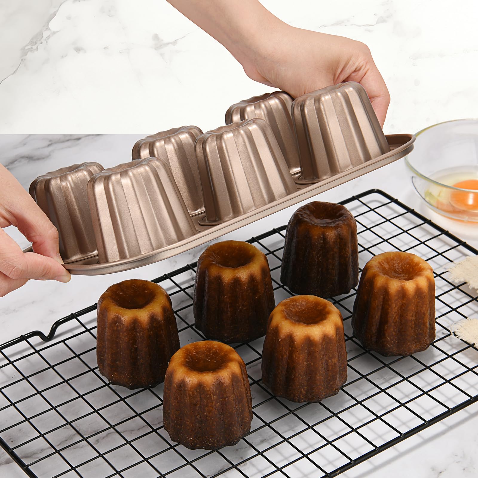 Carbon Steel 6-Cavity Non-Stick Canele Mold Cake Pan, Gold