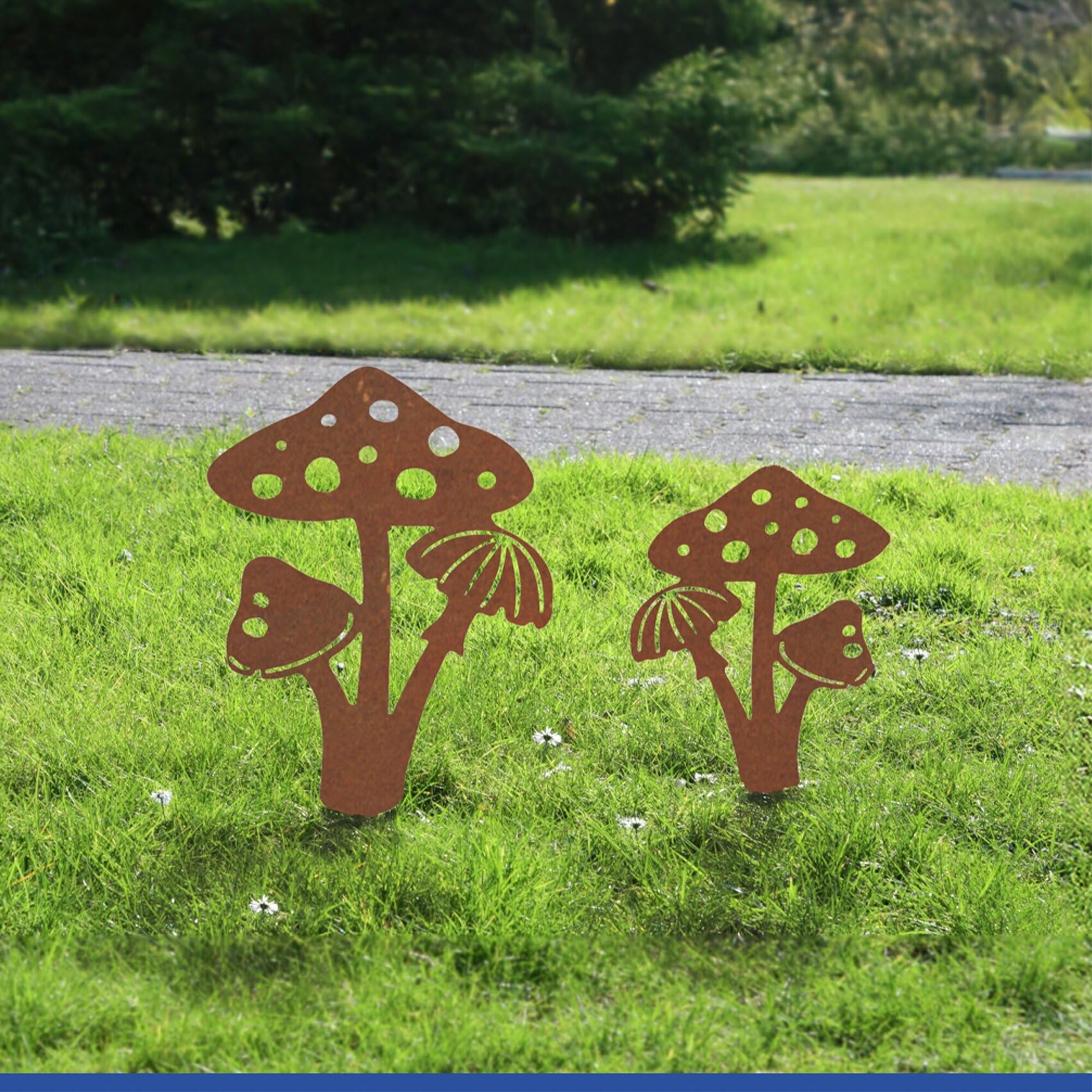 Maximex Mushroom Garden Stakes, Set of 2, Weatherproof Garden Decoration, Metal with Patina Patina, for Garden, Patio and Balcony, 20 x 35 cm