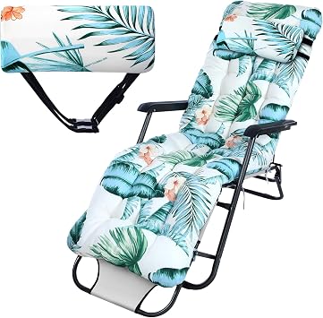 Wesiti Lounge Cushion 67 x 21 Inch Lounger Chair Cushion Indoor Outdoor Patio Chaise Pad Replacement Rocking Mat for Furniture Sofa Non Slip Floral Thick High Back Chair Pads with Headrest 8 Ties