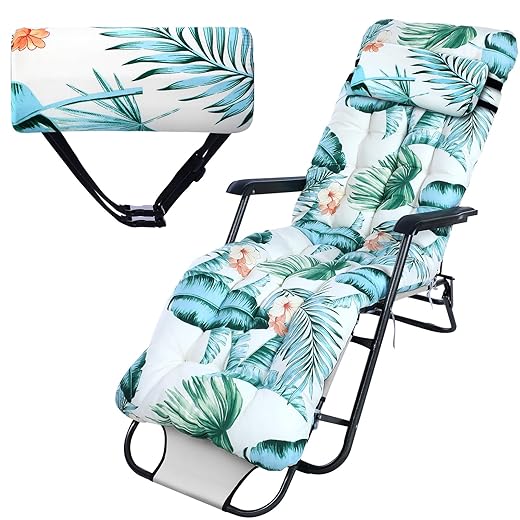 Wesiti 67 x 21 Inch Lounge Chair Cushion Lounger Cushion Outdoor Chaise Rocking Lounge Cushion for Outdoor Furniture Non Slip Floral Thick High Back Patio Chair Cushions with Headrest 8 Ties