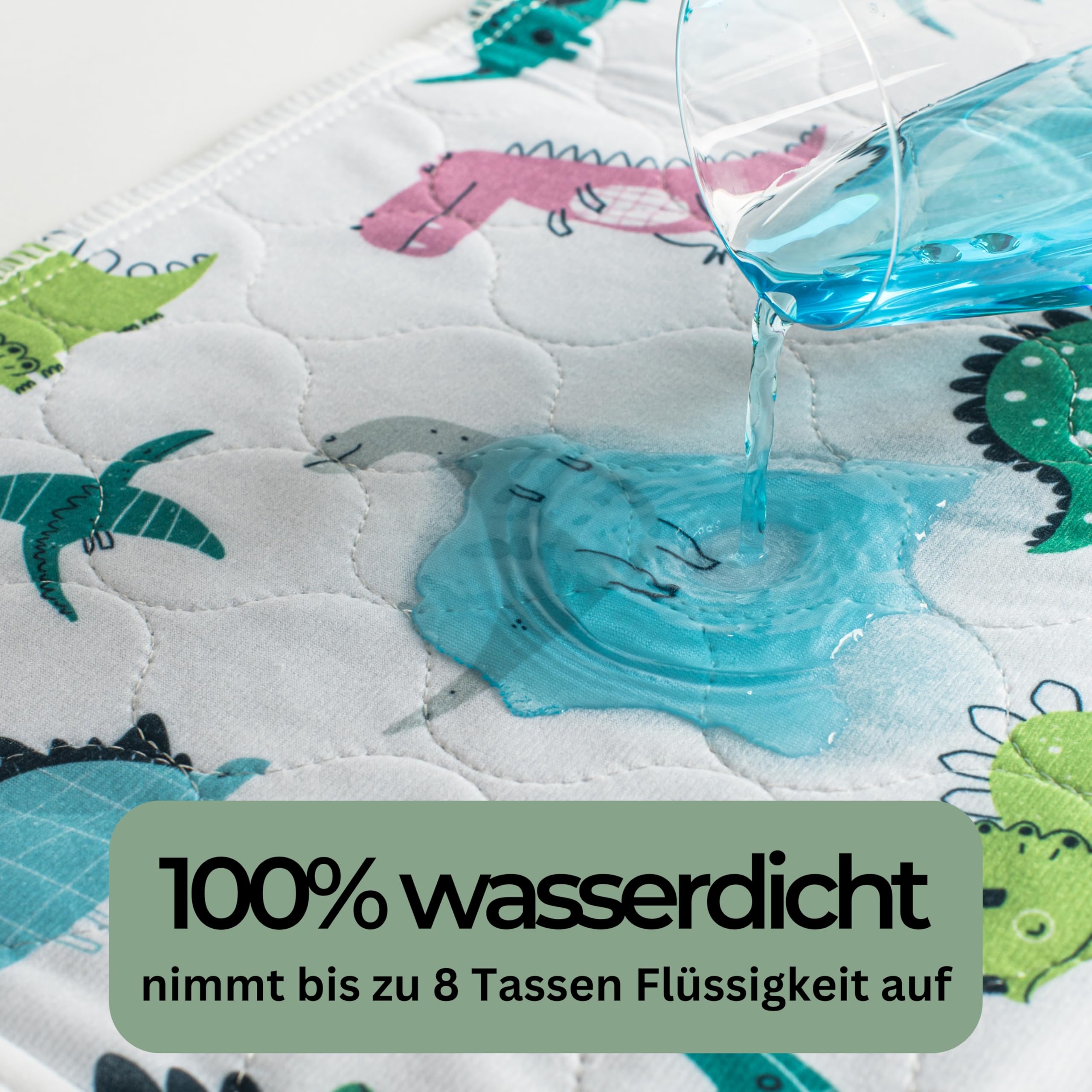 Besuche den Hygge Supplies- Hygge Sheets® Bettunterlage wasserdicht für Kinder | passend für Baby- & Kinderbett bis 90 cm Breite | Atmungsaktive, waschbare Matratzenauflage bei Inkontinenz mit seitlichem Einschlag | Dinosaurier in use