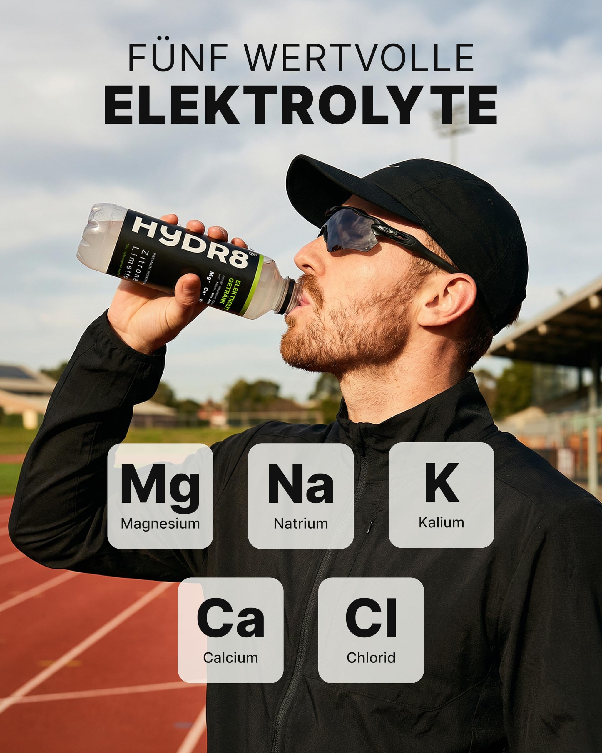 HYDR8 Elektrolytgetränk ohne Zucker mit erfrischendem Zitrone-Limette Geschmack - Elektrolyte Sport und Feiern - Elektrolyte ohne Zucker - 5 Elektrolyte inkl Magnesium (24 x 500ml inkl Pfand) | 5 Elektrolyte inkl. Magnesium | Zero Getränk | Erfrischend fü