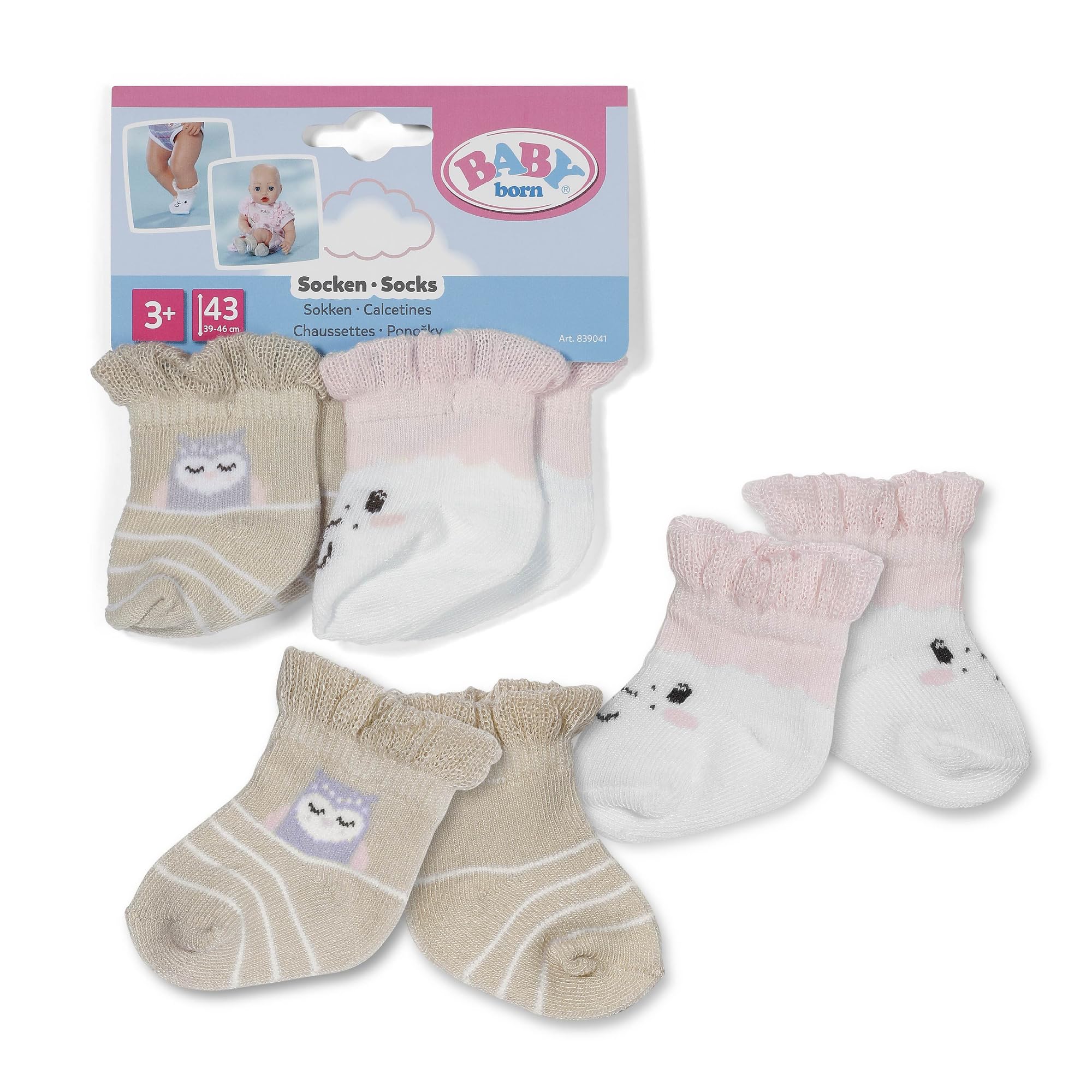BABY born Socks 2 pairs with sheep and owl motif for 43cm dolls