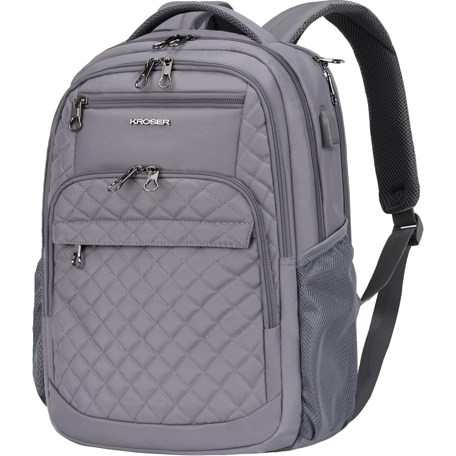 KROSER Laptop Rucksack 17'' Business Rucksack Schulrucksack Großer Wasserdicht Taschen Reise Backpack Daypack Mit USB und RFID-Taschen für Herren/College/Männer/Frauen Gestepptes Grau