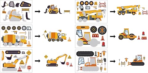 Miniatura 7 de 24 hojas de calcomanías de construcción para hacer una cara para niños pequeños con camiones, calcomanías de manualidades para niños, camión,