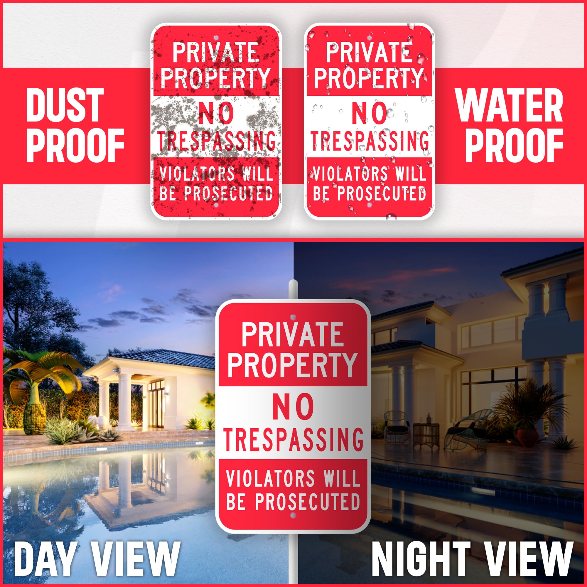 2-Pack Private Property No Trespassing Signs – 12x18 Inch Reflective Aluminum, Weatherproof With No Smoking/Pets/Parking Rules