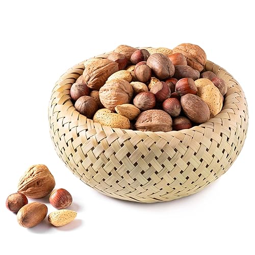NUTS US - Canastas de regalo de bambú Mezcla de frutos secos en concha nueces pecanas almendras y avellanas cesta de regalo Cesta de bambú
