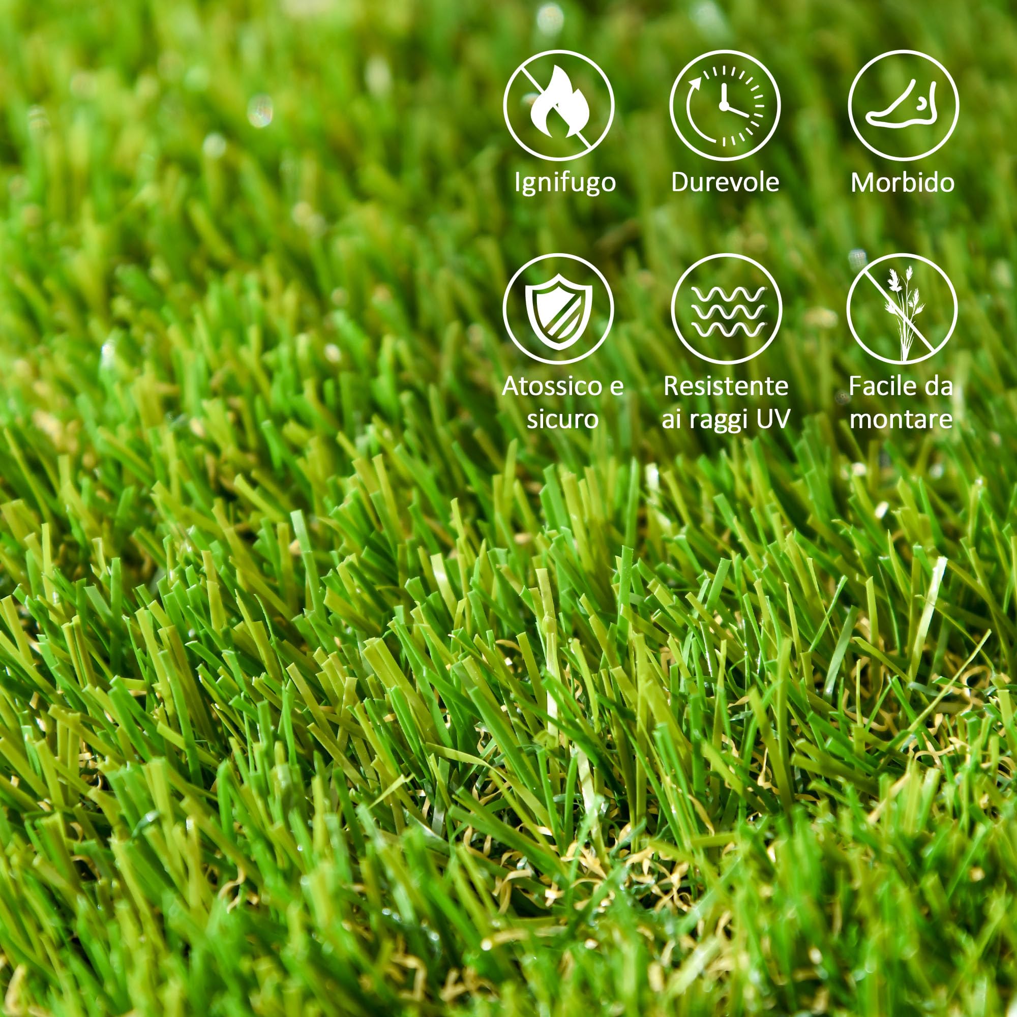 Outsunny Piastrelle da Giardino con Erba Sintetica 30x30cm 10 Pezzi, Prato Artificiale Realistico, Verde