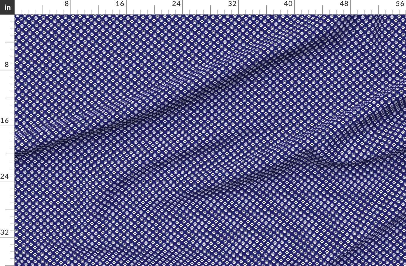 Spoonflower Fabric - White Paw Prints Midnight Blue Dogs Cat Kitten Puppy Print Animal Printed on Organic Cotton Sateen Fabric by The Yard - Sewing Quilting Apparel Home Decor