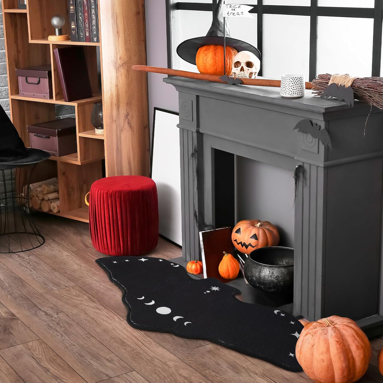 Harloon 3 Pcs Bat Rug Gothic Bathroom Mat 16 x 32 Inch Spooky Rug Gothic Bath Mat Horror Goth Door Mat Decoration for Indoor Outdoor Home Bedroom Kitchen Holiday Decorative Gift, Black