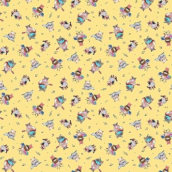 Michael Miller Musical Cats Tossed Musical Cats Yellow Fabric By The Yard