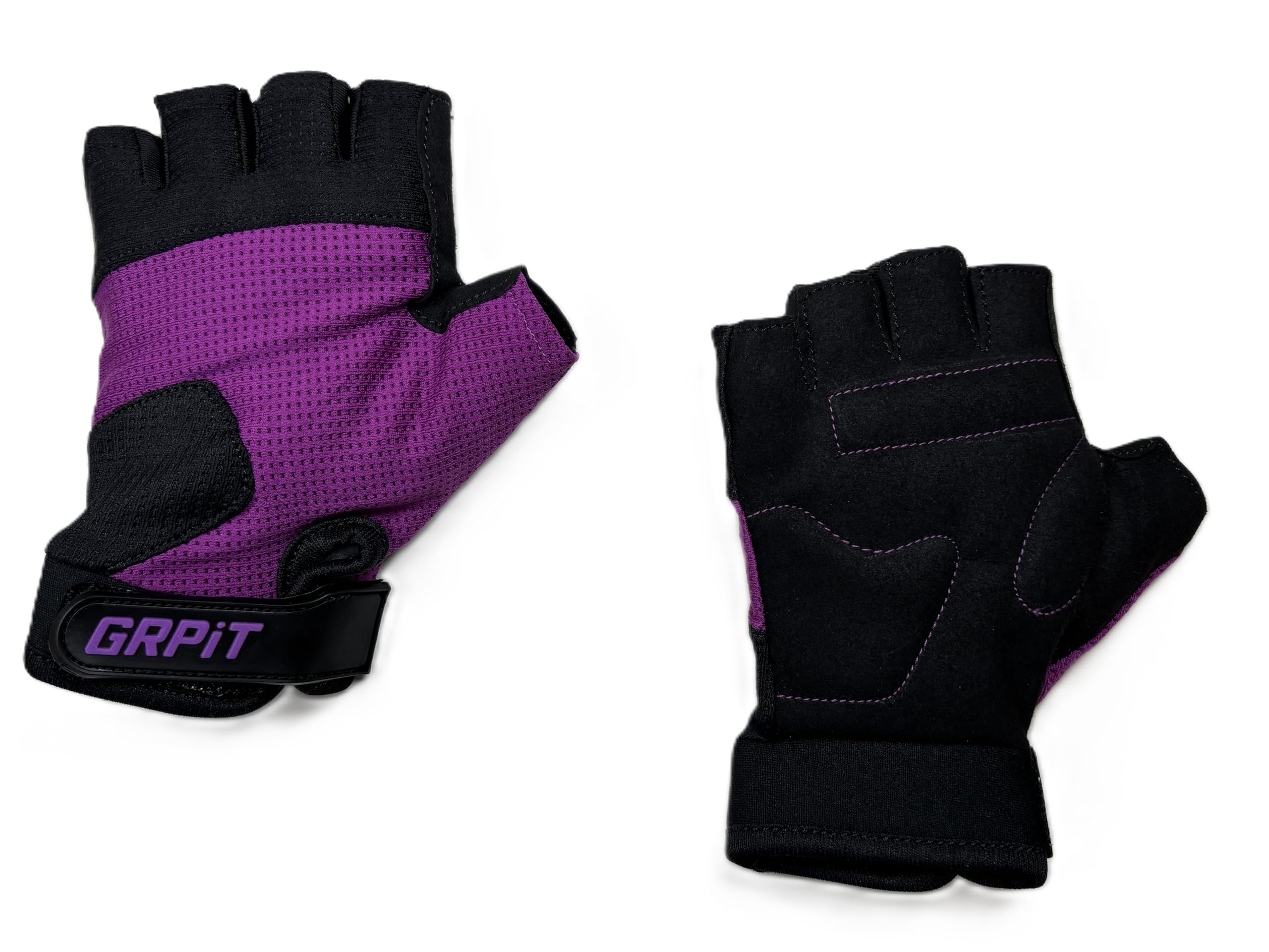 GRPiT Kids Gloves for Biking, Scootering & Playground Fun – Half Finger Padded Bike Gloves for Boys & Girls – Ages 5 to 12 – Comfortable, Durable, Adjustable Fit (Purple, 7/8, Right/Left)