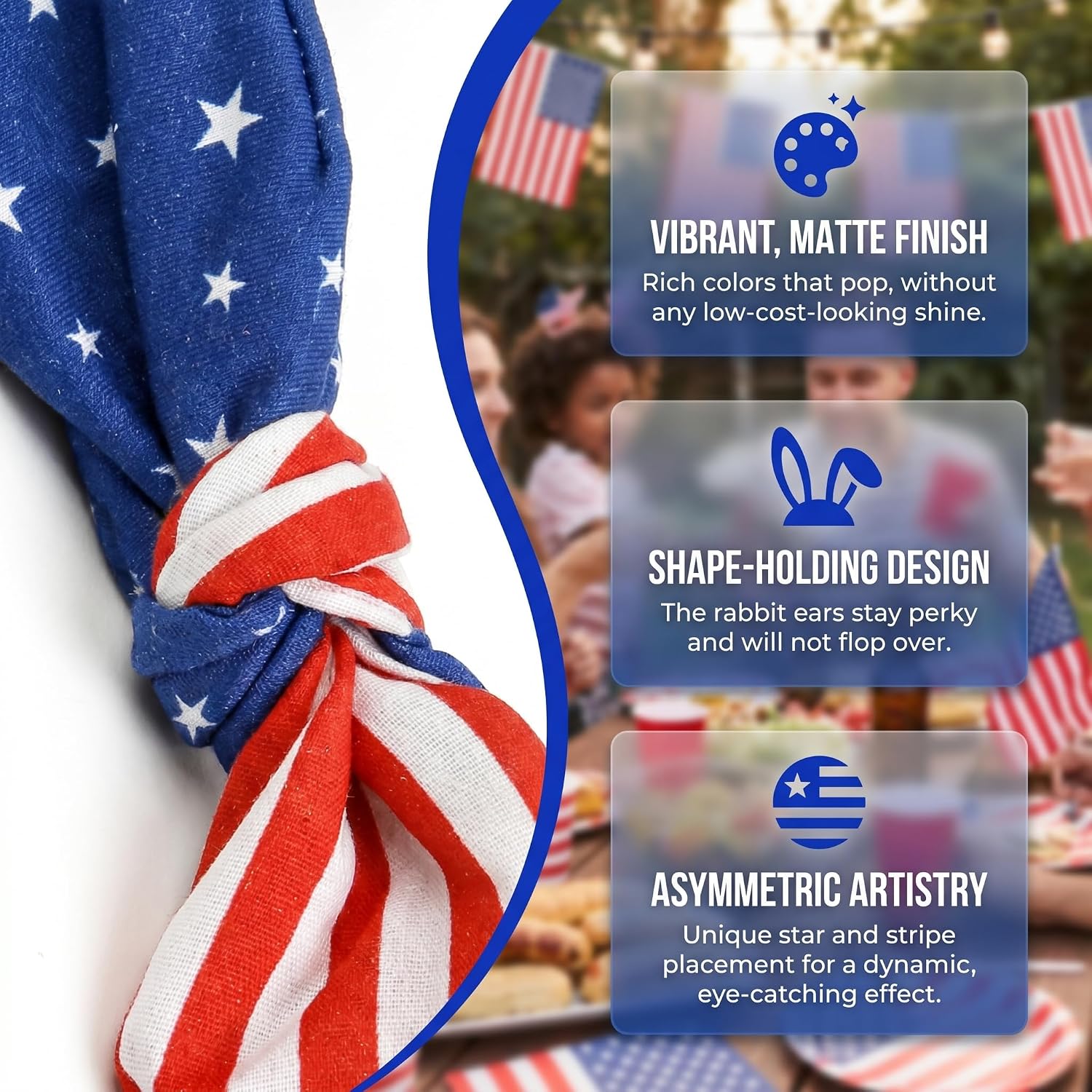 American Flag Headband, Patriotic Rabbit Ear Bow Bandana for Women, 4th of July Stars and Stripes Twisted Hair Accessories for Independence Day and Memorial Day