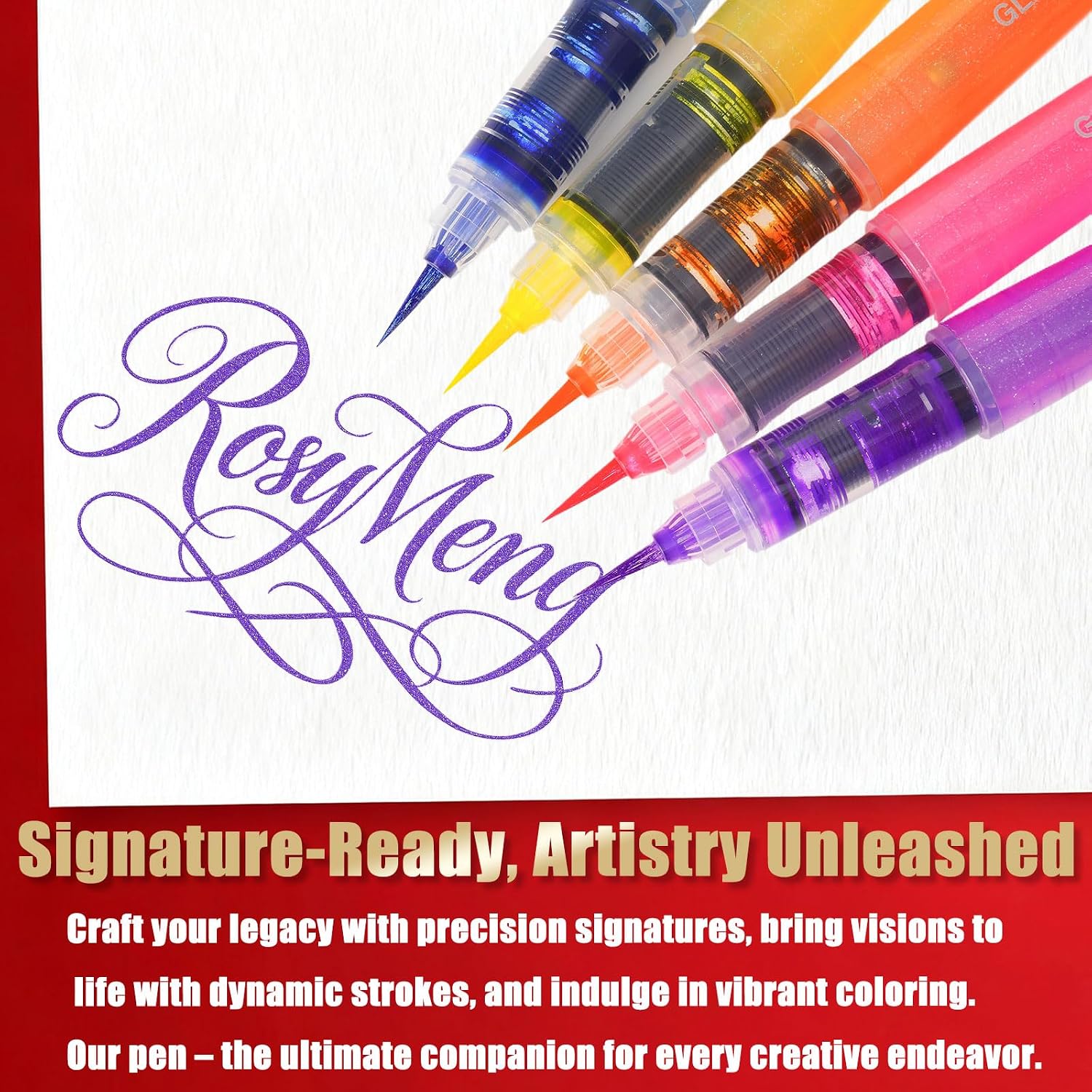 ROSYMENG 12 Colors Glitter Paint Pens, 0.05mm Extra Fine-Tip Metallic Water-based Brush Pen, Adults DIY Crafts Making, Greeting Birthday Cards Present, Drawing Scrapbook Supplies-Style A