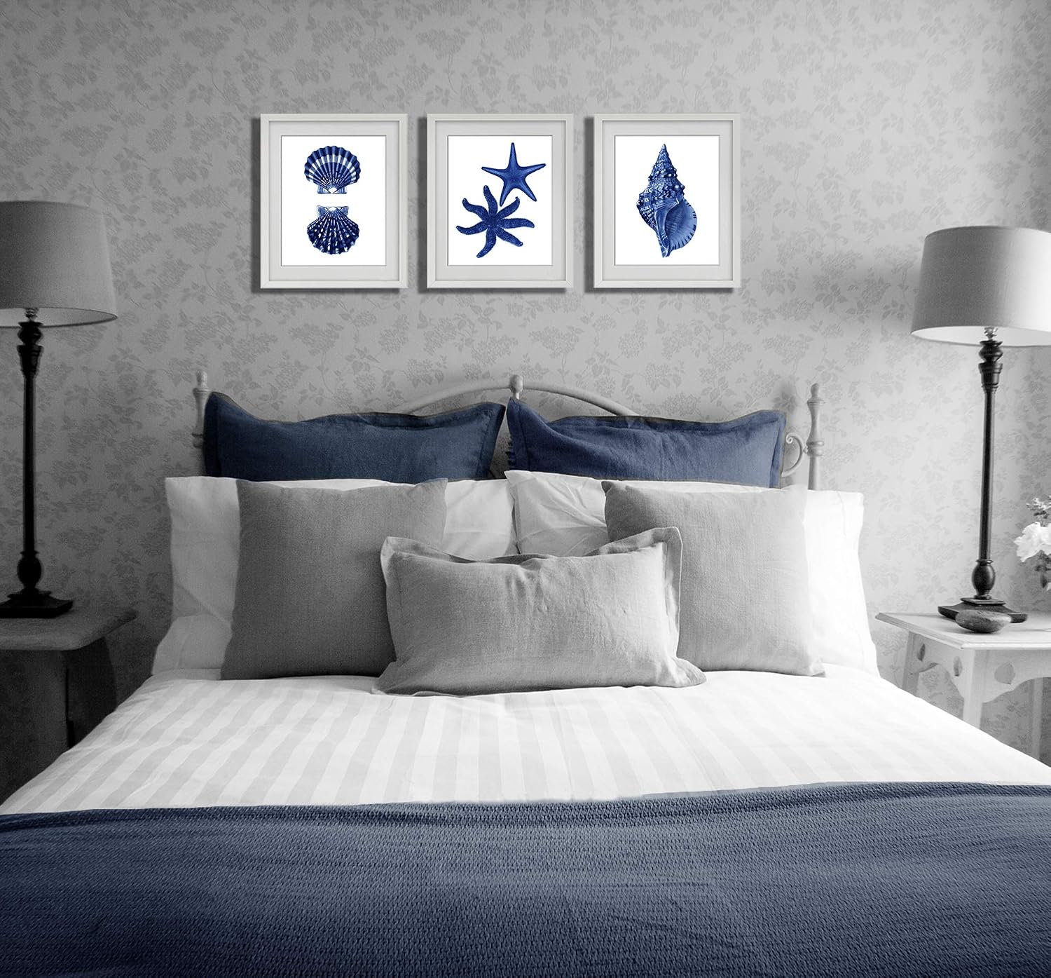 Gnosis Picture Archive Blue Seashell Starfish Beach Decor Set of 3 Unframed Art Prints