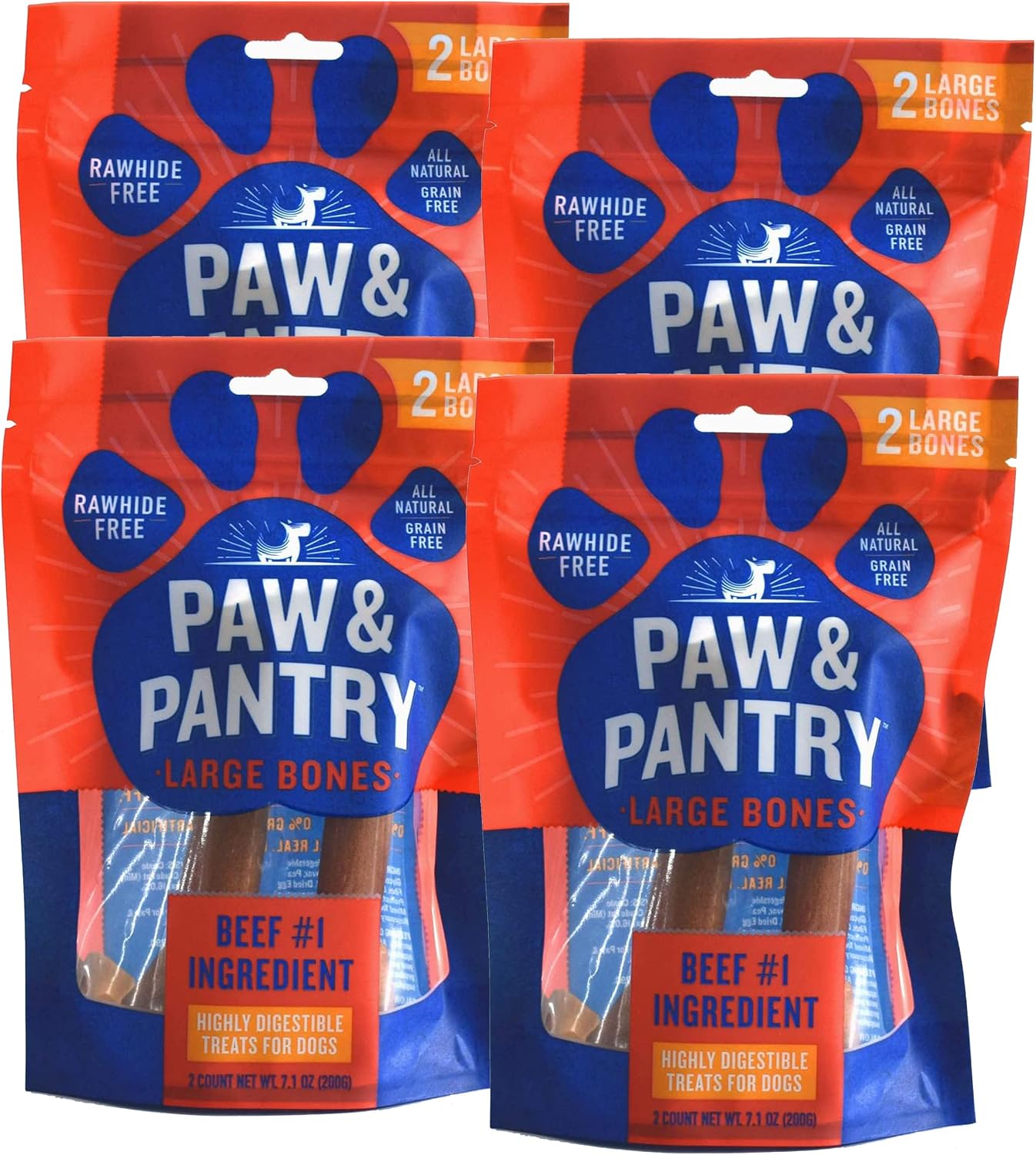 Paw & Pantry 7-8" Rawhide Free Dog Bones - Pack of 8 Large Beef Flavored Dog Bones - Highly Digestible & Chewy Grain Free Dog Treats -…