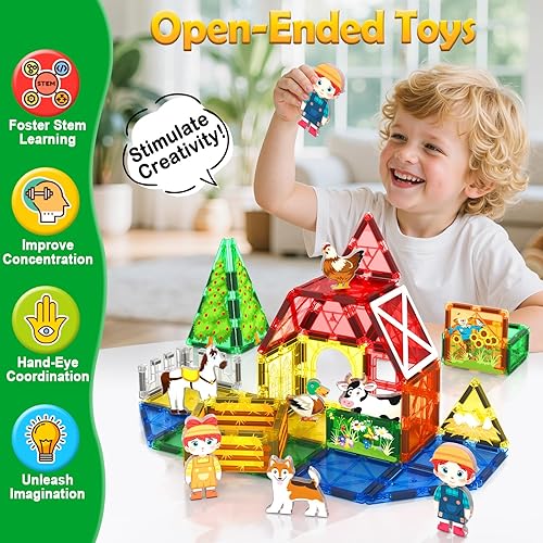 Miniatura 5 de Juguetes magnéticos de azulejos con animales de granja para niños pequeños de 3 años en adelante, bloques magnéticos, juguetes de construcción para