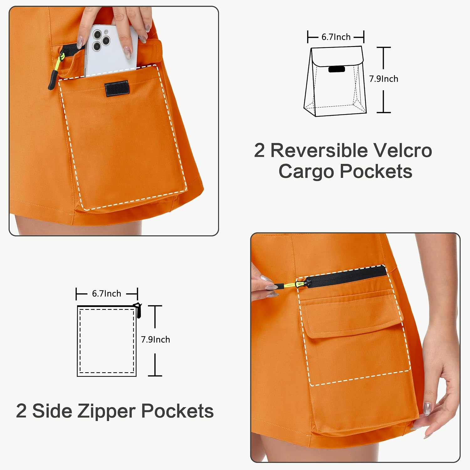 MIVEI 14" Women's Hiking Cargo Skorts Skirts Golf High Waisted Dressy Casual with Zipper Pockets Quick Dry Athletic Skort Orange