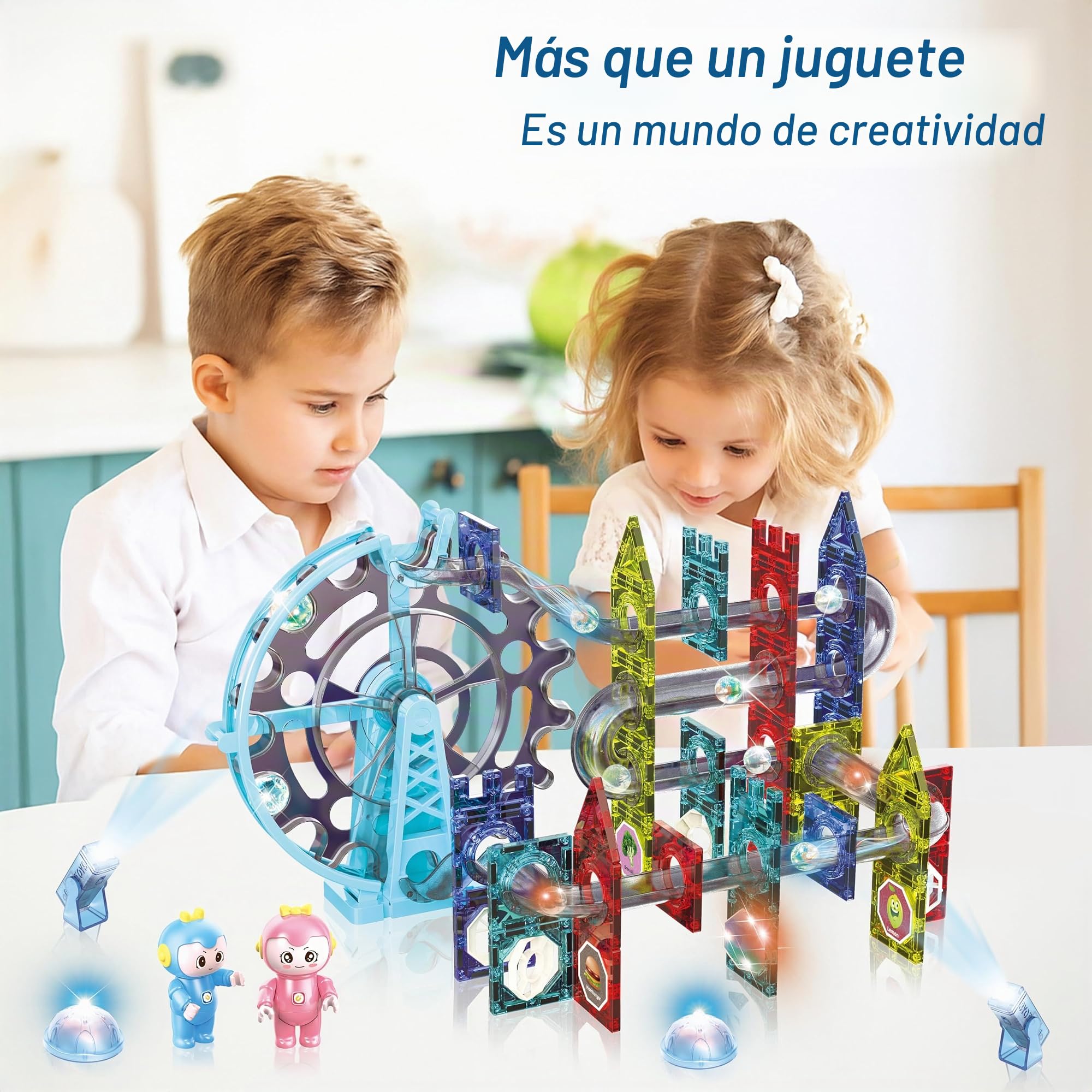CELMAN Bloques de Construcción Magnéticos - Circuito para Canicas, Magnetic Blocks, Piezas y Pistas Magnéticas para Niños de 3, 4, 5, 10 Años y Más, Kit Montessori de Juegos de Lógica