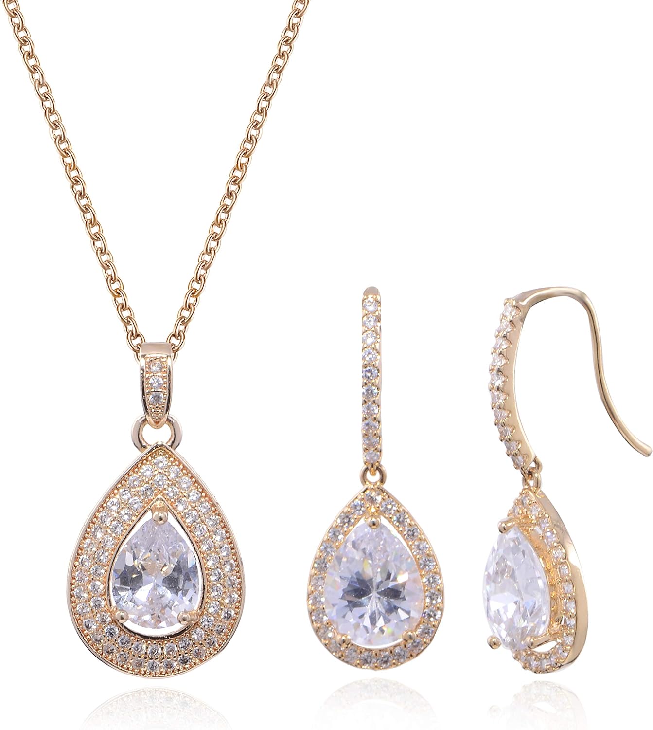 Crystal Wedding Bridal Jewelry Set Teardrop Pendant Necklace Drop Dangle Earrings Set for Bride Bridesmaids Mother of Bride Prom Party Formal Jewelry Set for Women