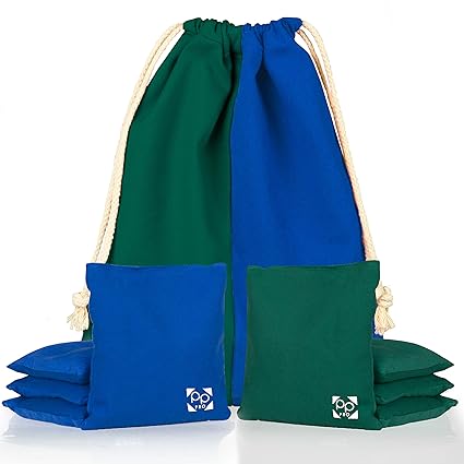 Professional Cornhole Bags - Set of 8 Regulation All Weather Two Sided Bean Bags for Pro Corn Hole Game - 4 Hunter Green & 4 Royal Blue