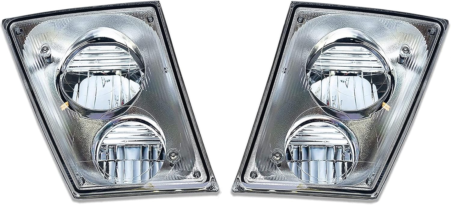 KOZAK Bumper Fog Lights CHROME Housing LED High Beam and Low Beam, Pair Left driver Side and Right Passenger Side Compatible with Volvo VNL 2004-2017 Semi Trucks - Aftermarket Volvo Truck Accessories