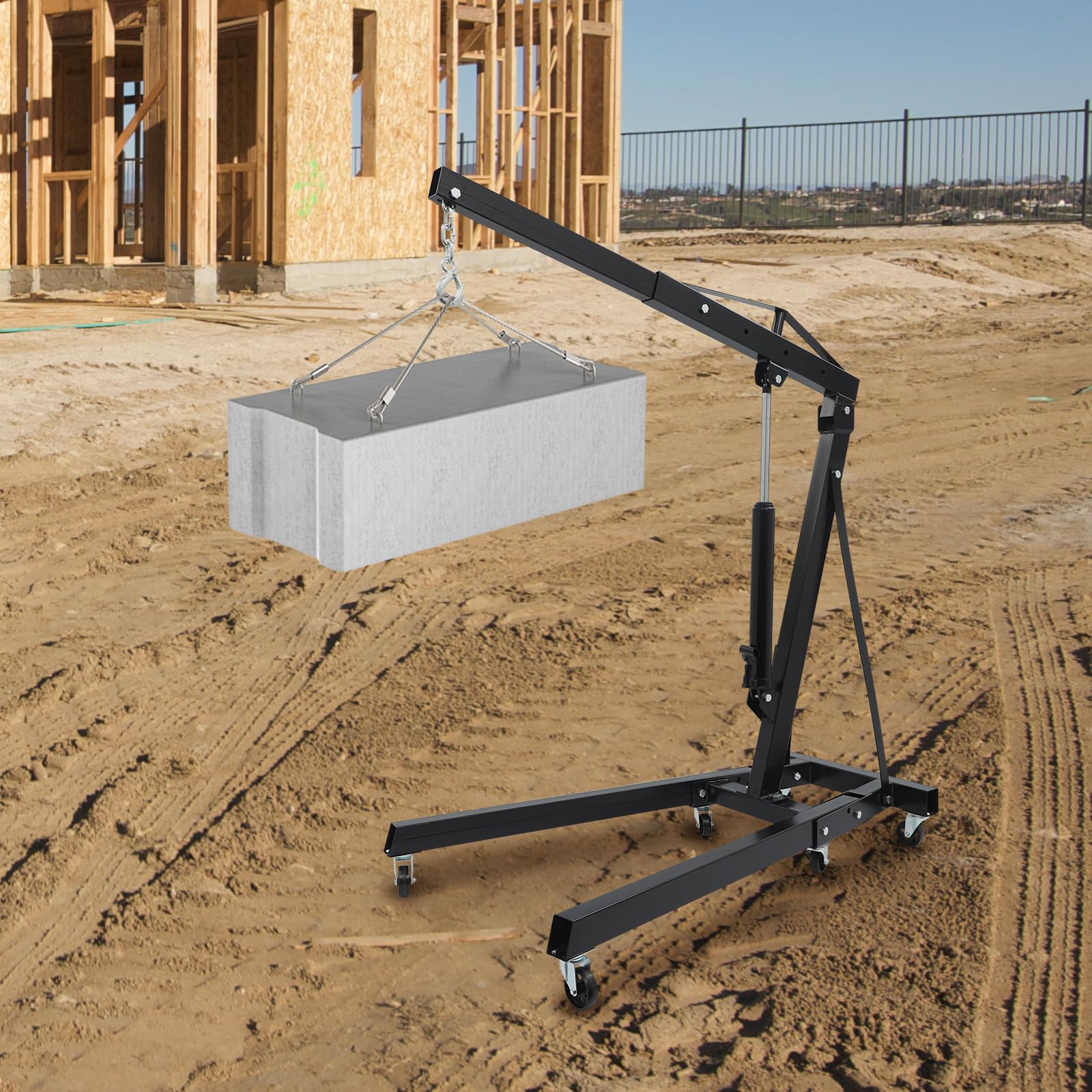 Gru pieghevole da 2 tonnellate, 148 x 90 cm, 0-210 cm, altezza di sollevamento, in acciaio al carbonio, nero, a 4 livelli, per officina, garage, auto, camion, motore
