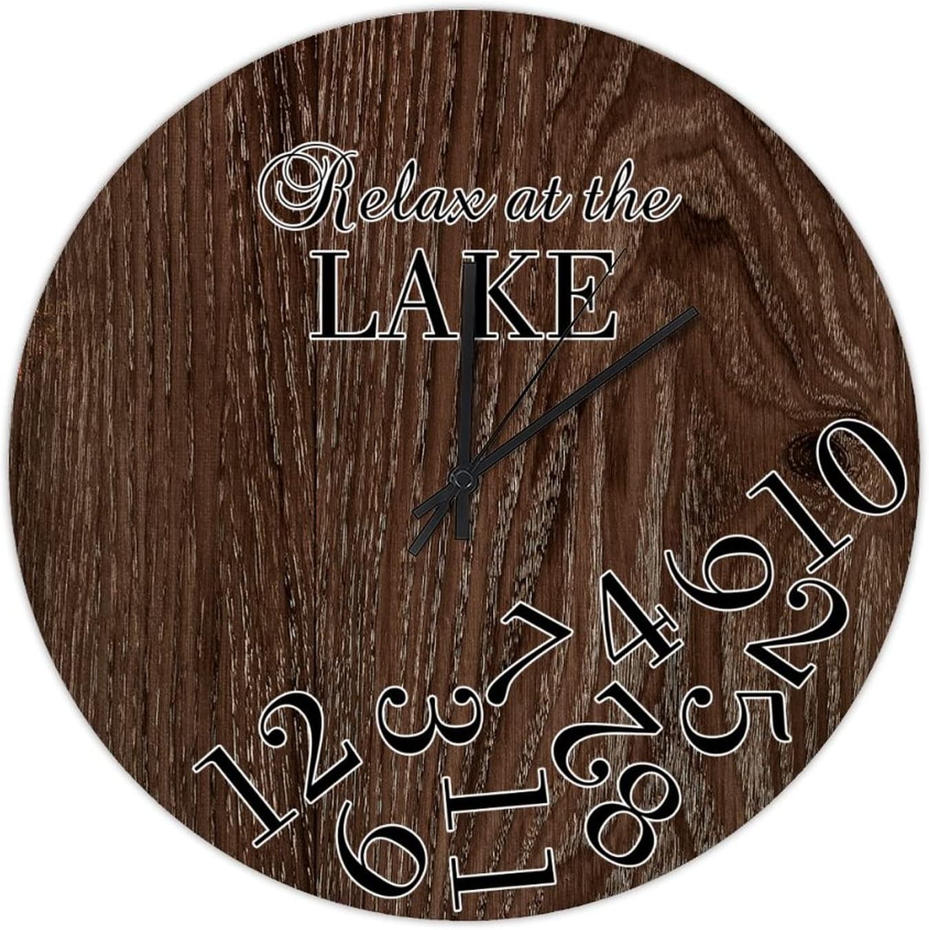 Wood Clock for Wall Decor,Wood Grain Relax at The Lake Retro Silent Non-Ticking Battery Operated Wall Clock Rustic Wooden Clock 15 Inch Wall Art Housewarming Gifts