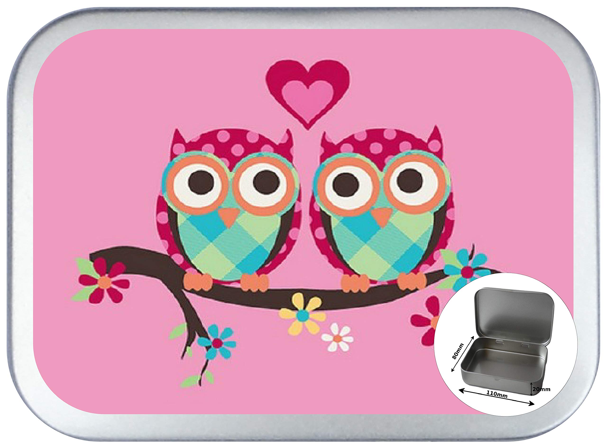 Teez Pink/Silver Owl 150Ml Hinged Tobacco Tin, Hinged 2Oz Tobacco Tin
