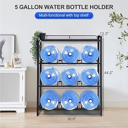 Miniatura 2 de CZMY Soporte para botellas de agua de 5 galones, 9 bandejas de 35 galones, estante para jarra de agua con estante superior, soporte resistente para