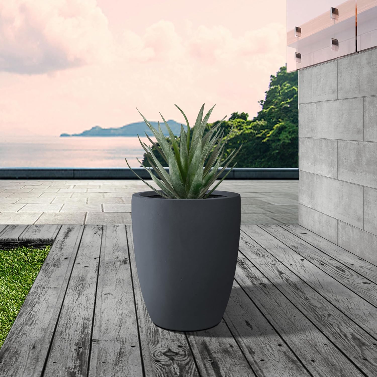 Kante 18.1" H Tall Round Concrete Planter for Outdoor Indoor, Modern Decorative Plant Pots with Drainage Hole & Rubber Plug for Home & Garden Charcoal