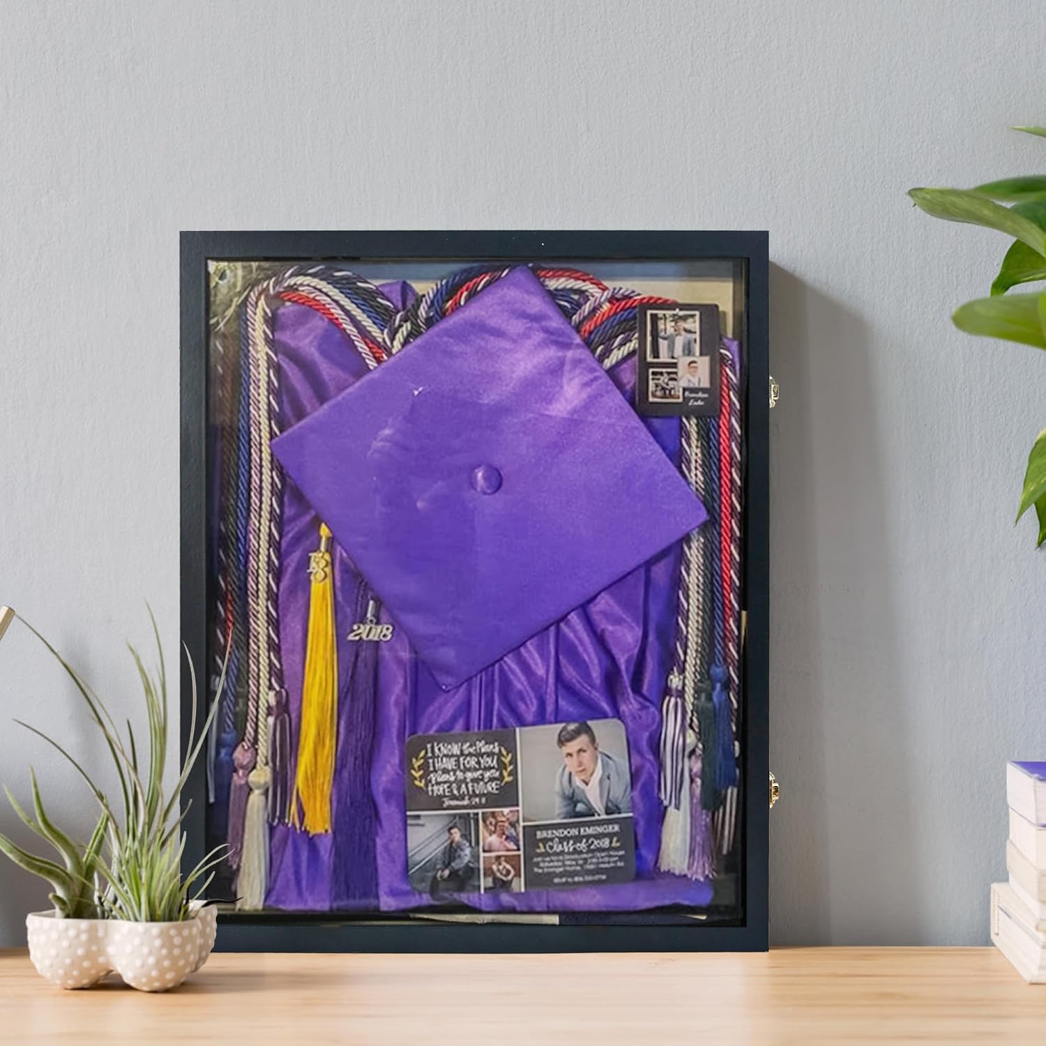 17x21 Graduation Shadow Box Frame for Cap Gown Diploma Stole Cords，Large Graduation Frames,Memory Box for Keepsakes,Wood Display Case with Hanging Hardware & Stick Pins
